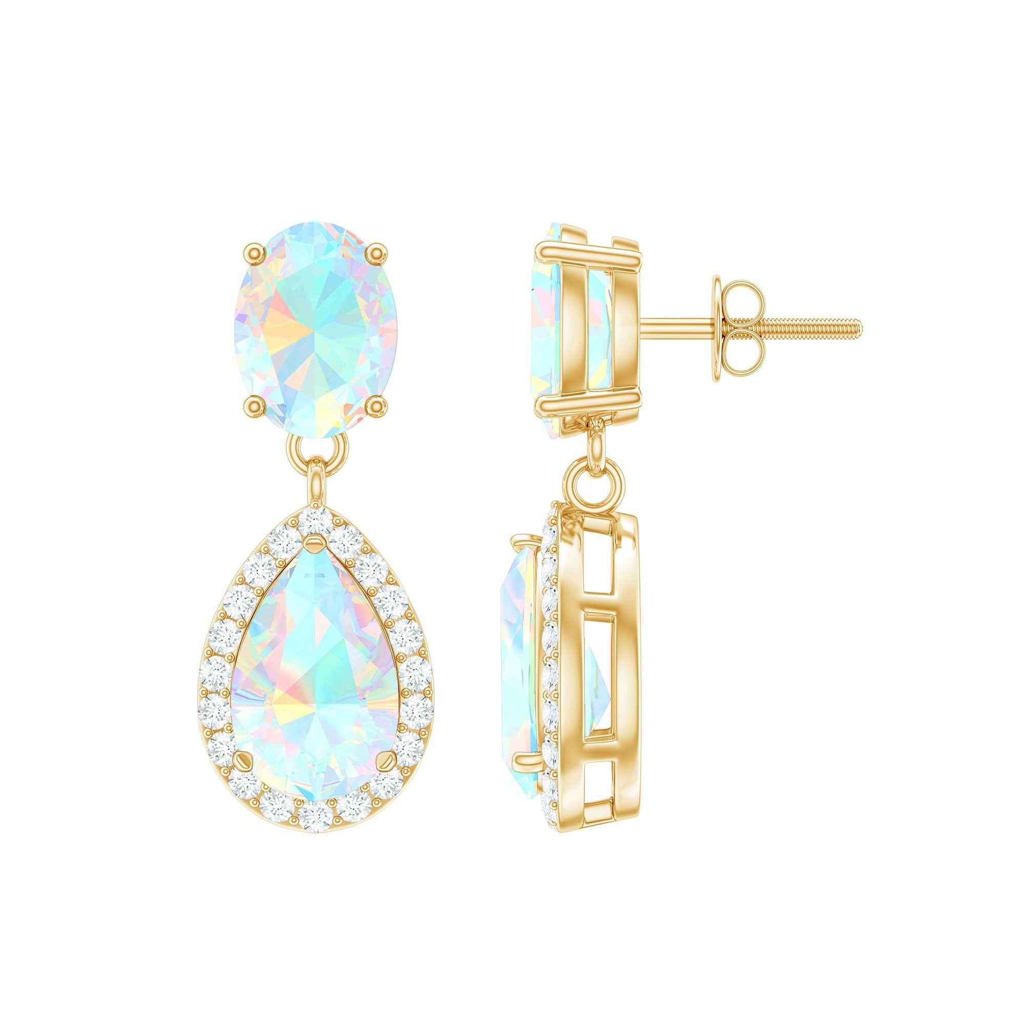 Ethiopian Opal Earrings – Opal Drop Earrings with Diamond Halo and Screw Back Closure