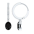 Natural 2.2 Carat Oval Black Onyx Hoop Drop Earrings with Diamond