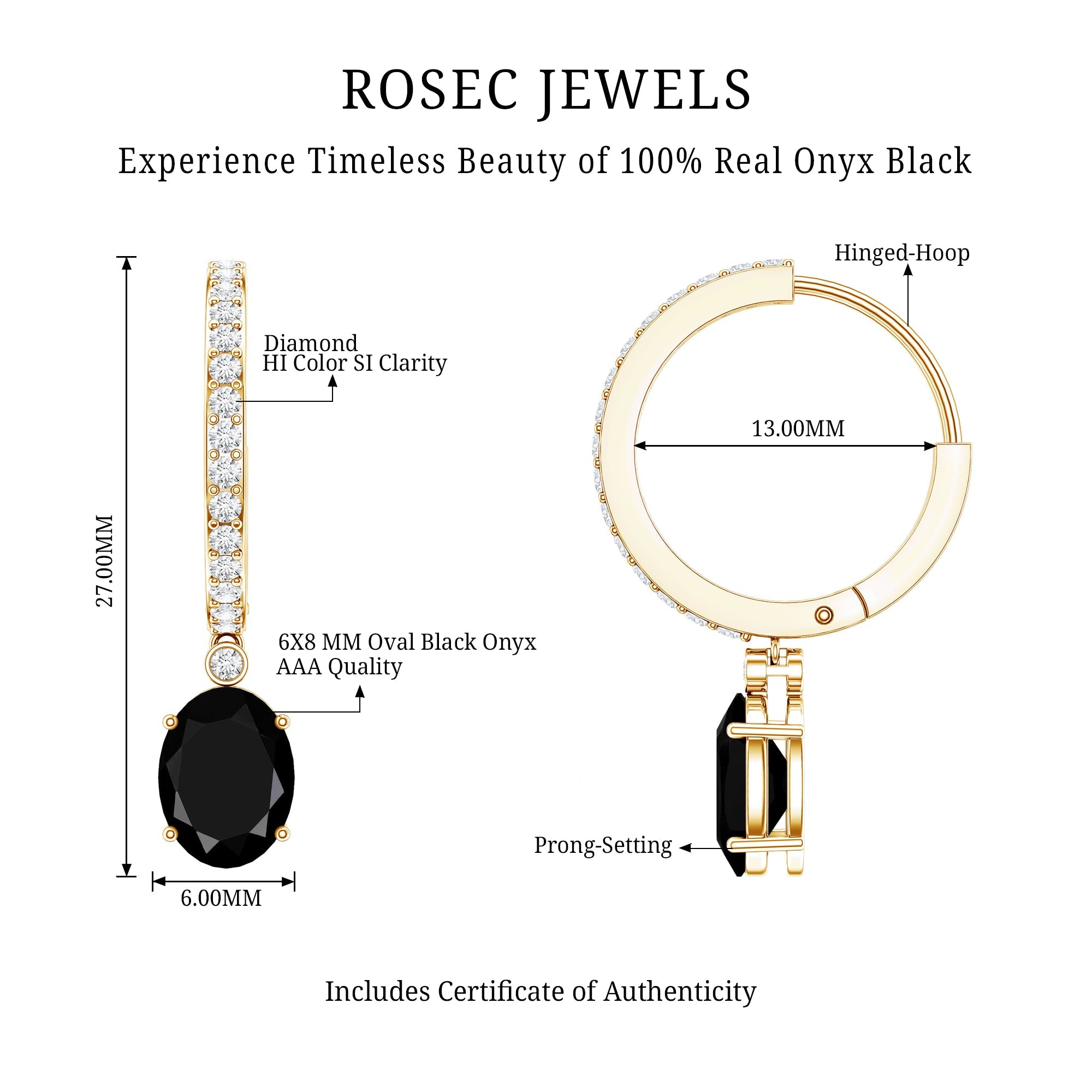 Natural 2.2 Carat Oval Black Onyx Hoop Drop Earrings with Diamond