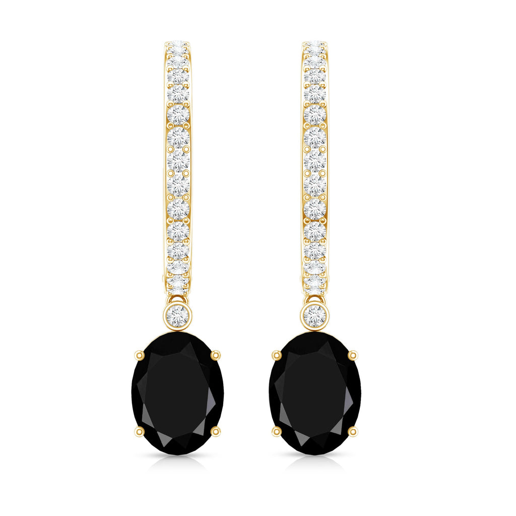 Natural 2.2 Carat Oval Black Onyx Hoop Drop Earrings with Diamond