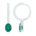 Lab Grown Emerald Earrings - Oval Cut Emerald Drop & Diamond Hoop Design