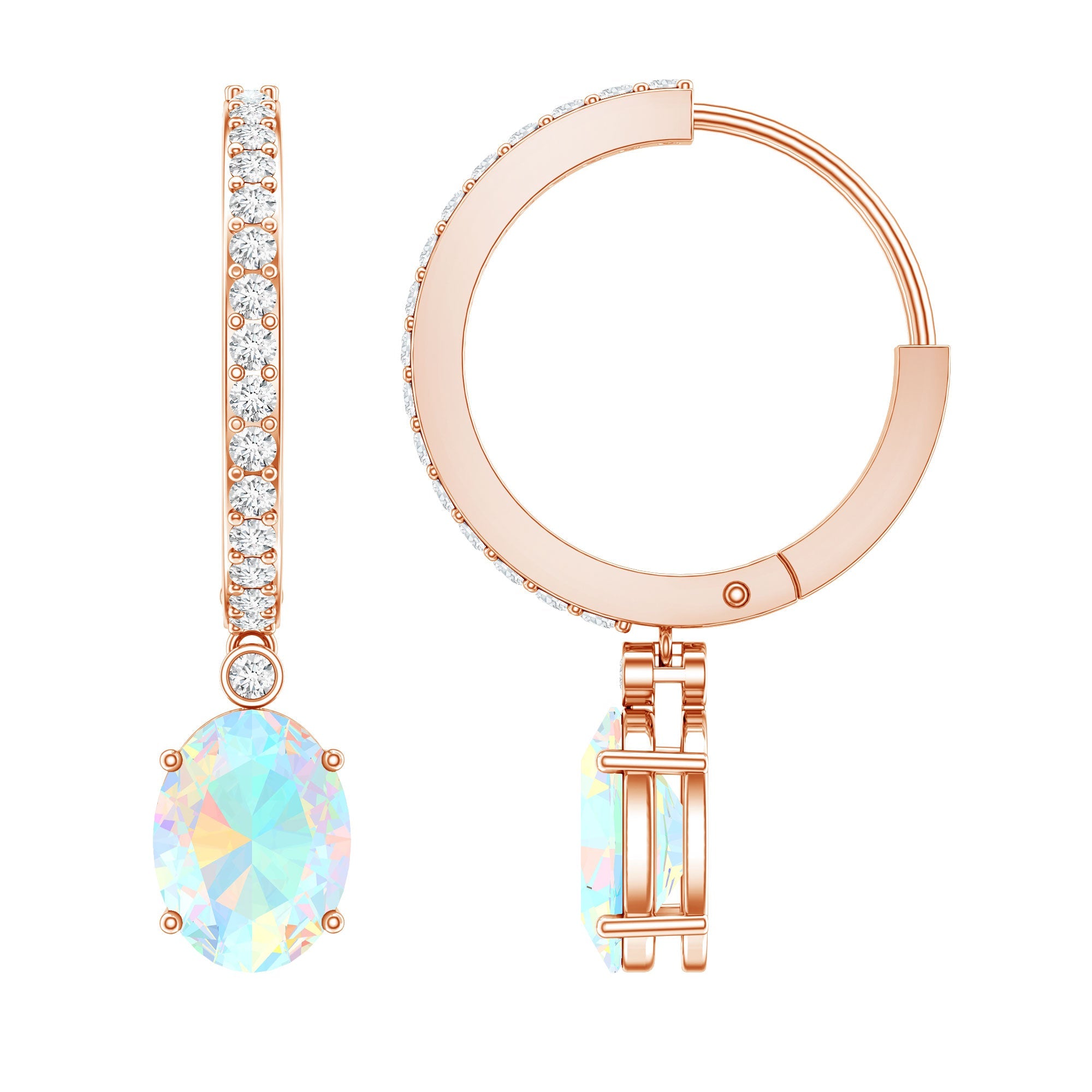 Ethiopian Opal Earrings – Oval Opal Drop Earrings with Sparkling Moissanite Hoops