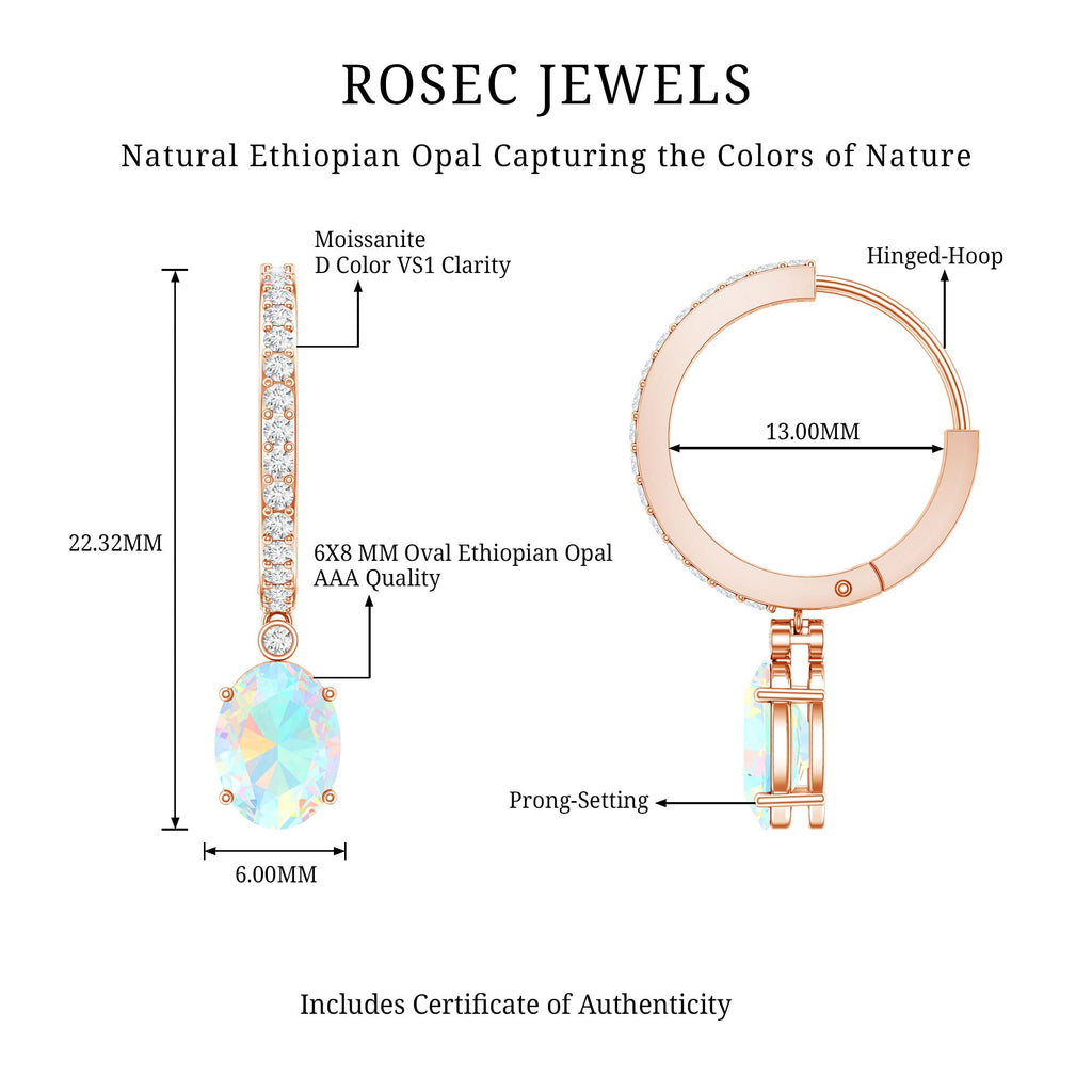 Ethiopian Opal Earrings – Oval Opal Drop Earrings with Sparkling Moissanite Hoops