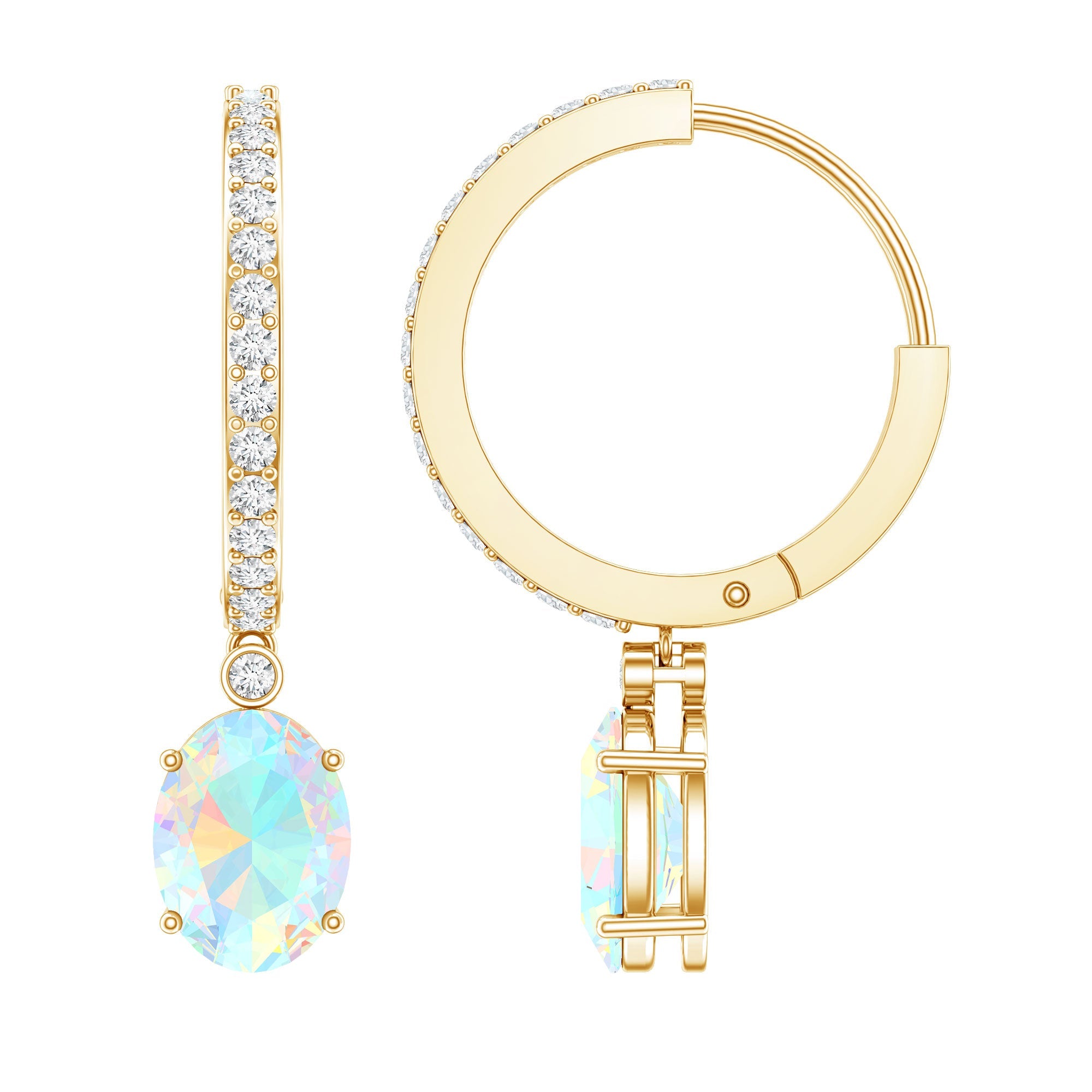 Ethiopian Opal Earrings – Oval Opal Drop Earrings with Sparkling Moissanite Hoops