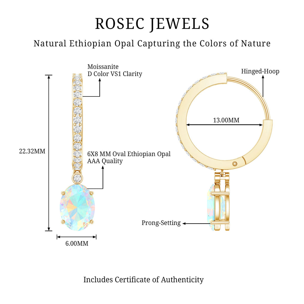 Ethiopian Opal Earrings – Oval Opal Drop Earrings with Sparkling Moissanite Hoops