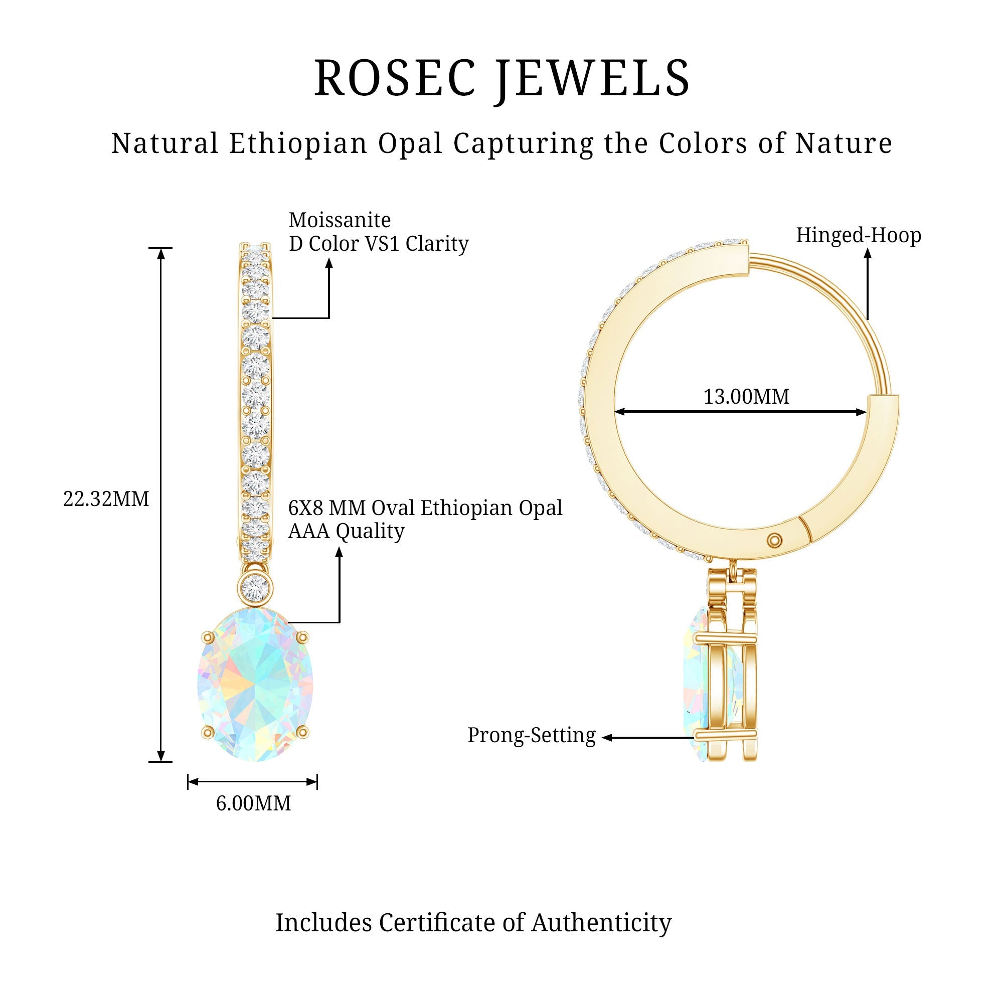 Ethiopian Opal Earrings – Oval Opal Drop Earrings with Sparkling Moissanite Hoops