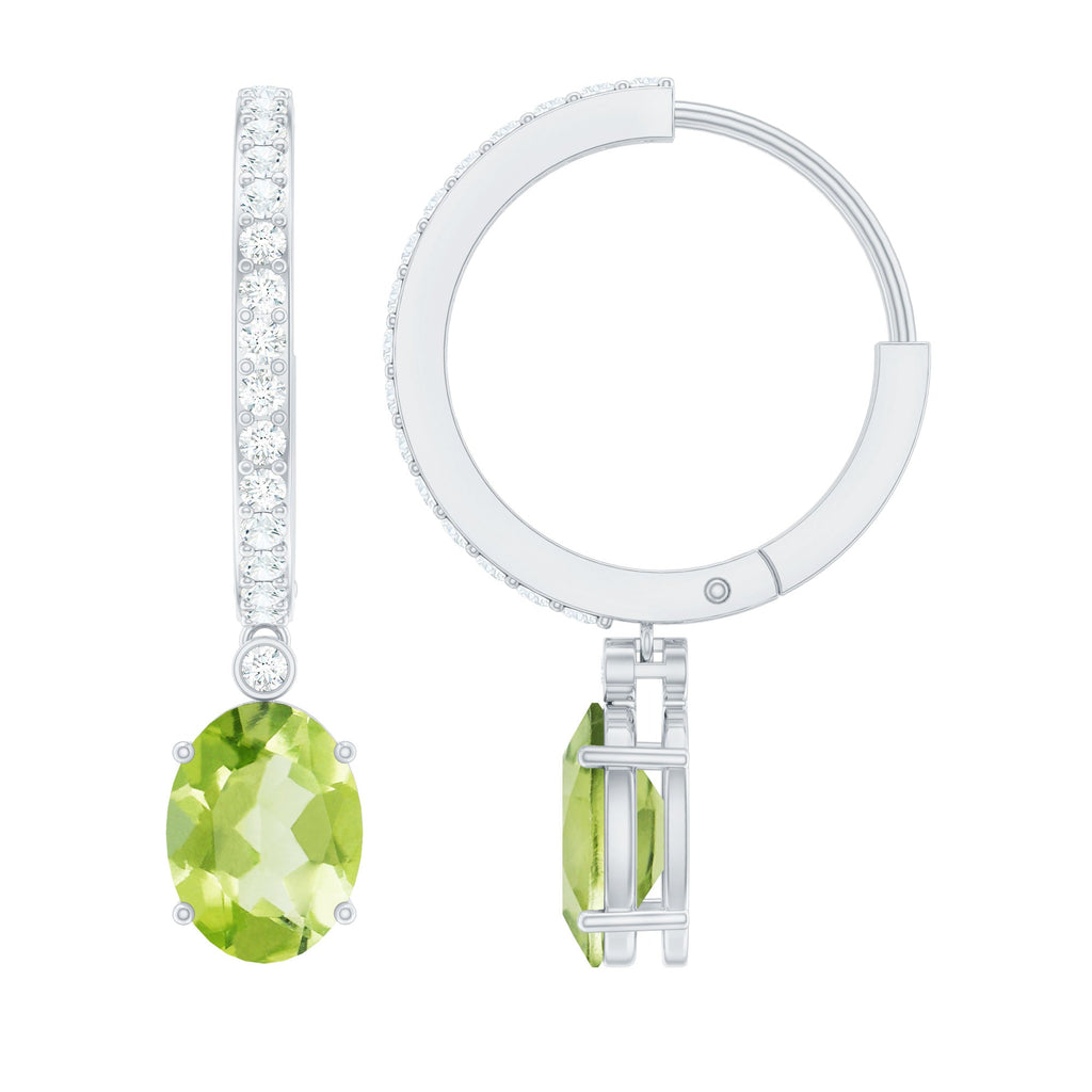 Natural 2.2 Carat Peridot Drop Hoop Earrings with Diamond