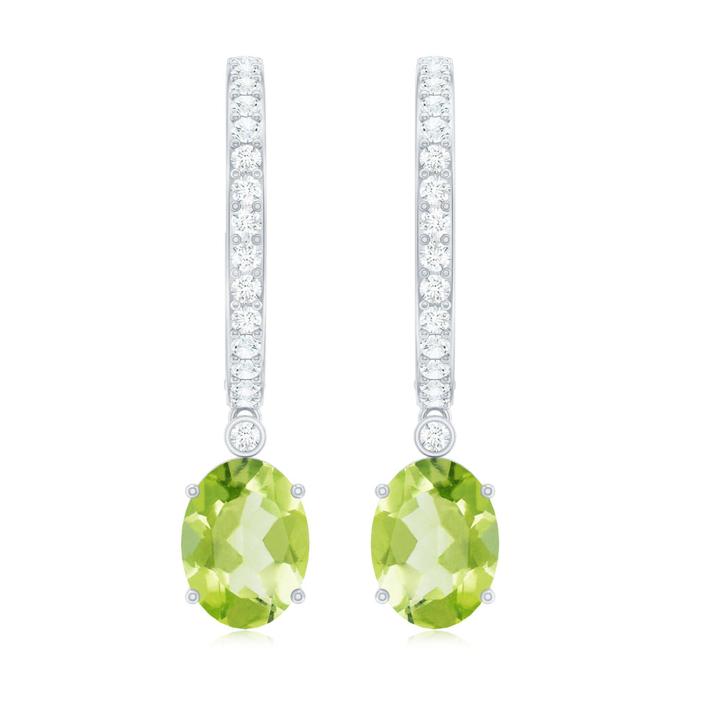 Natural 2.2 Carat Peridot Drop Hoop Earrings with Diamond