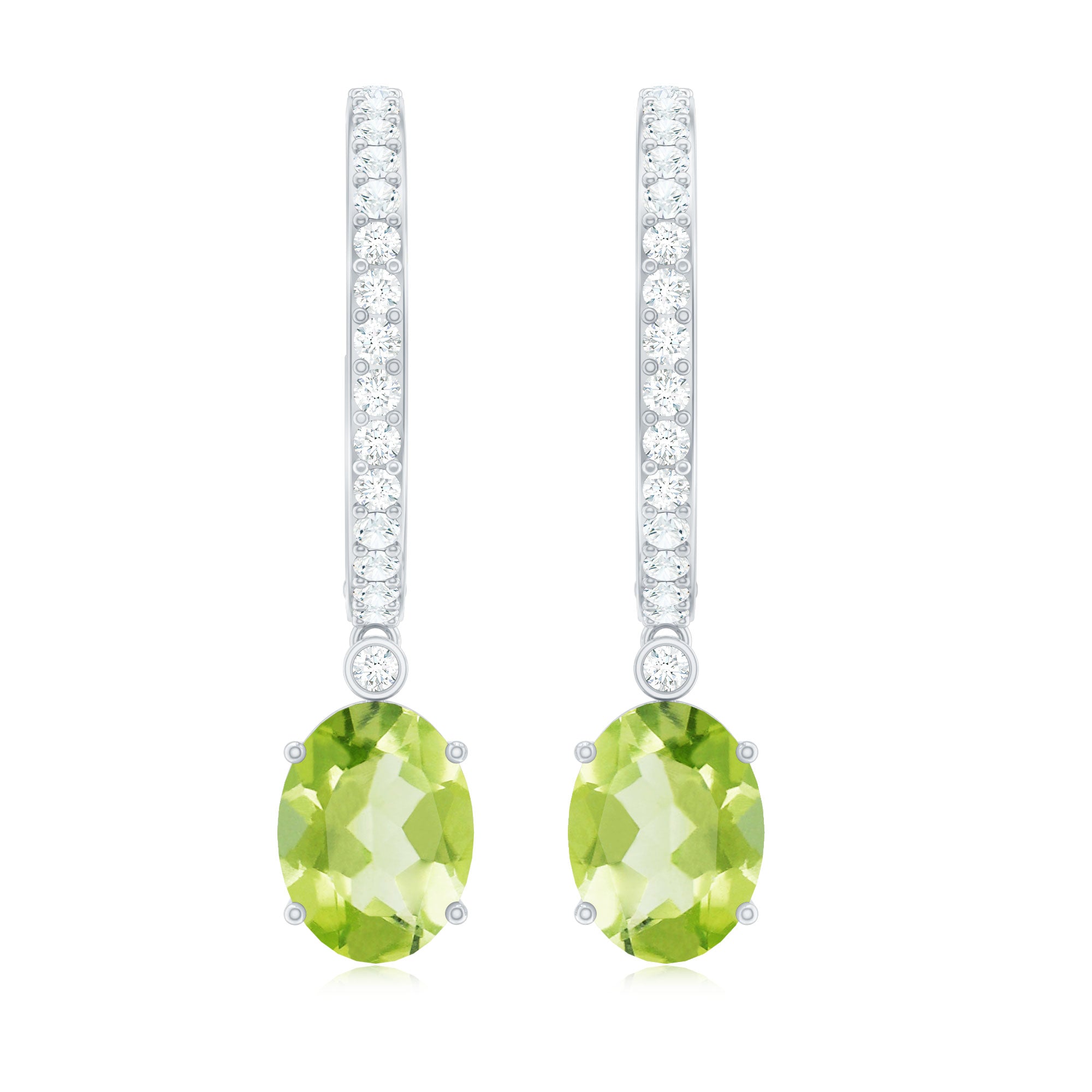 Natural 2.2 Carat Peridot Drop Hoop Earrings with Diamond