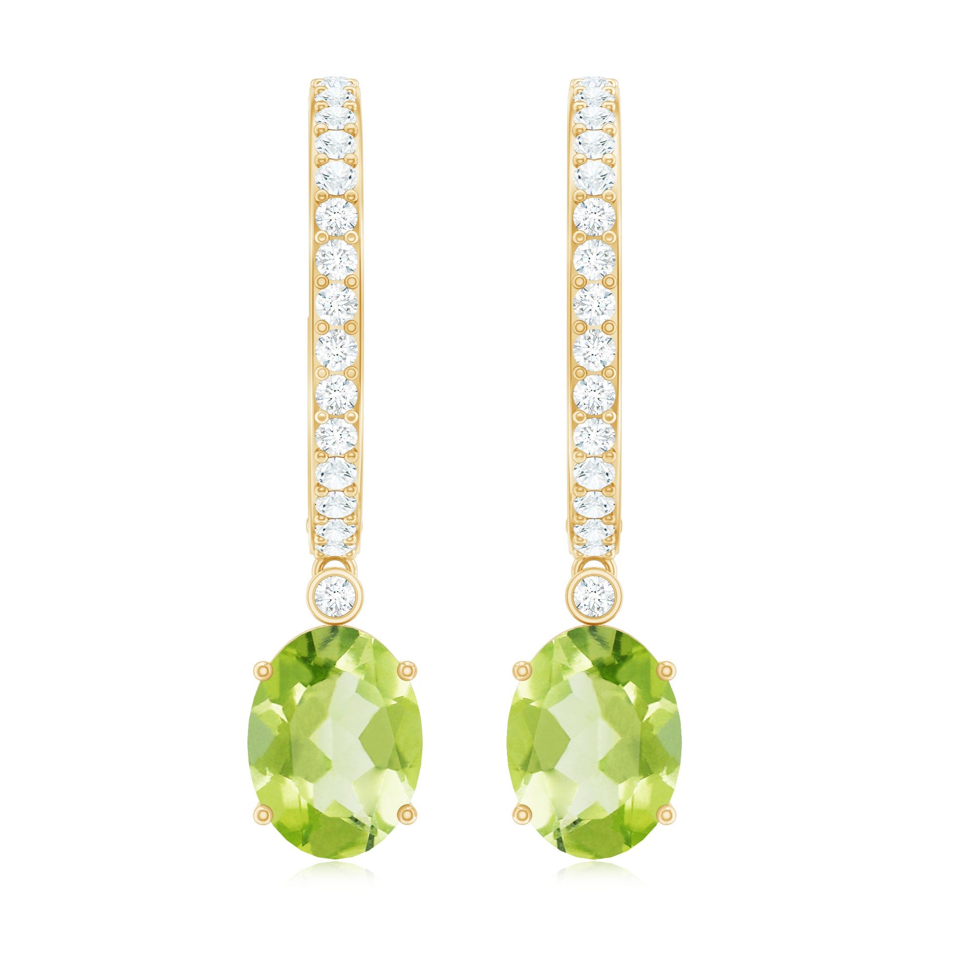 Natural 2.2 Carat Peridot Drop Hoop Earrings with Diamond