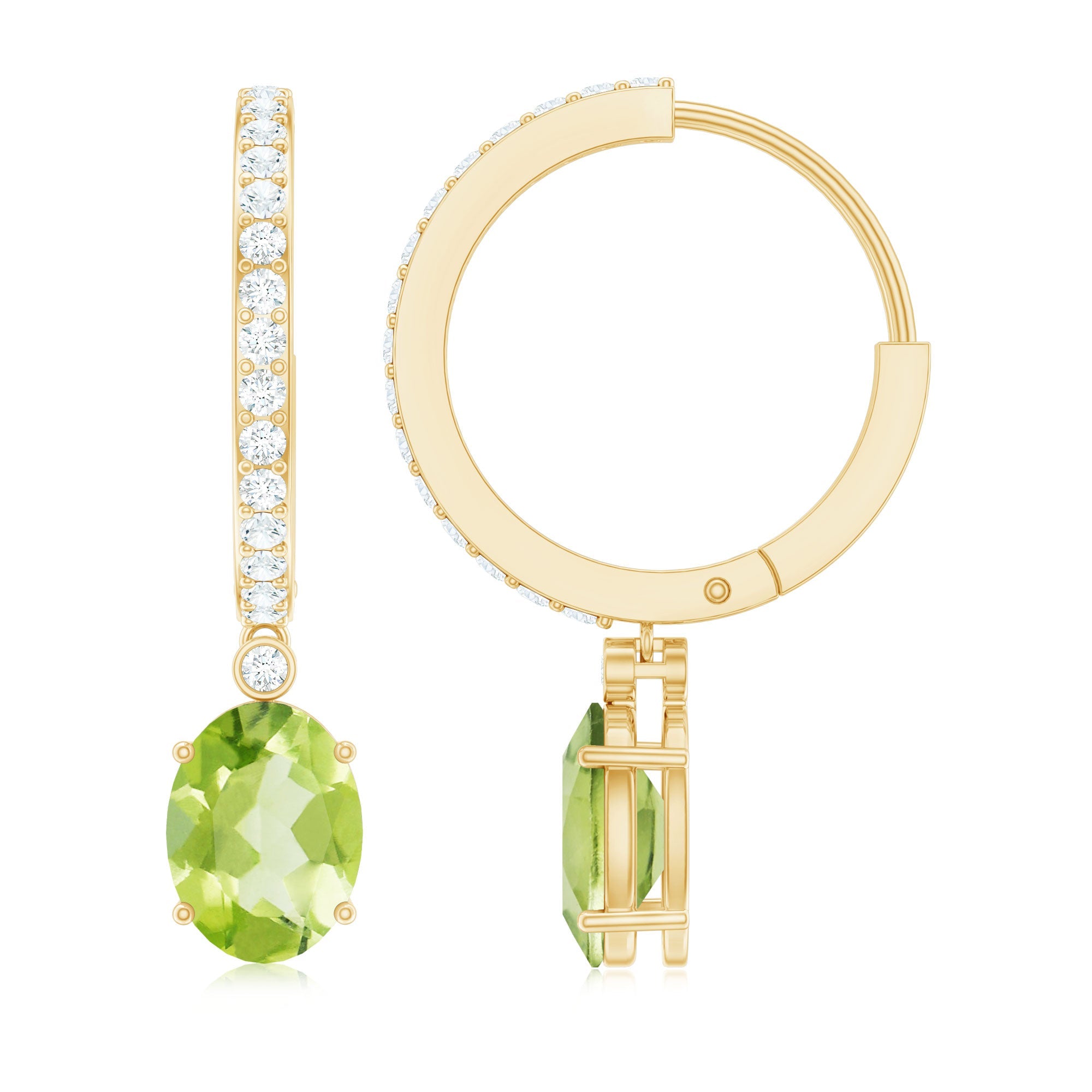 Natural 2.2 Carat Peridot Drop Hoop Earrings with Diamond