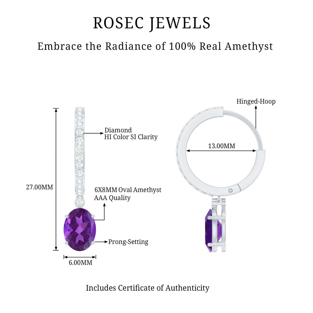 Amethyst Diamond Earrings – Oval Amethyst Hoop Dangle With Sparkling Diamonds