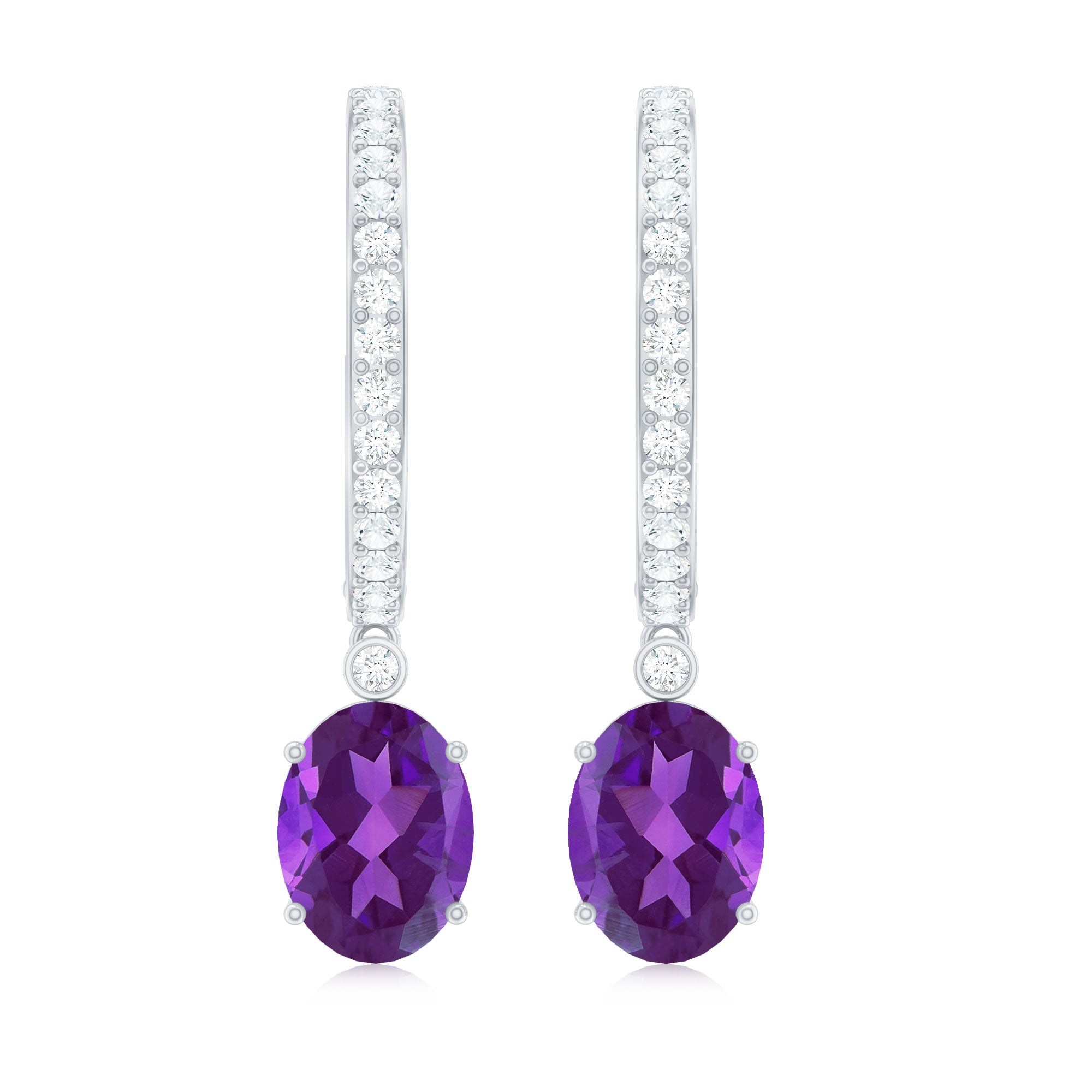 Amethyst Diamond Earrings – Oval Amethyst Hoop Dangle With Sparkling Diamonds