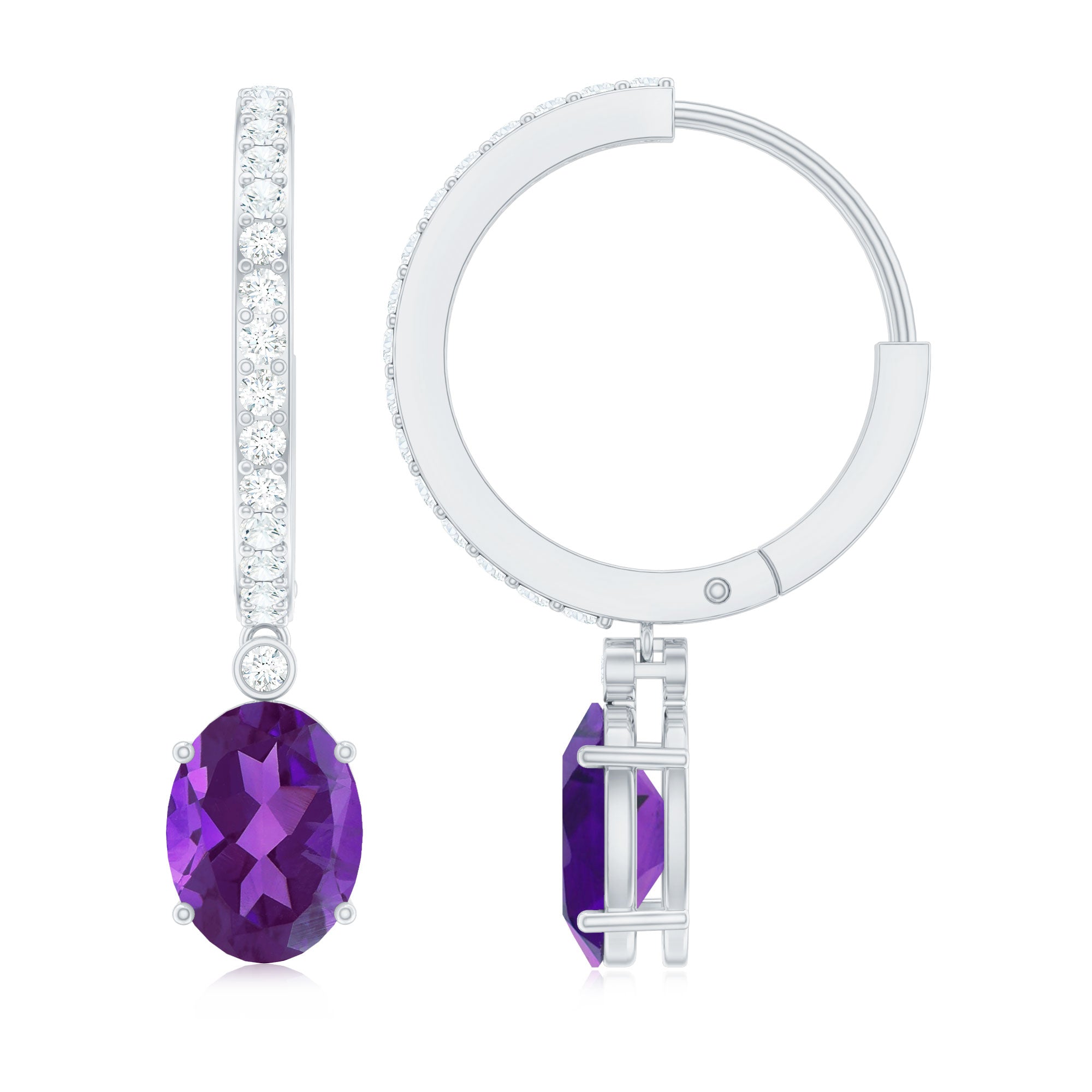 Amethyst Diamond Earrings – Oval Amethyst Hoop Dangle With Sparkling Diamonds