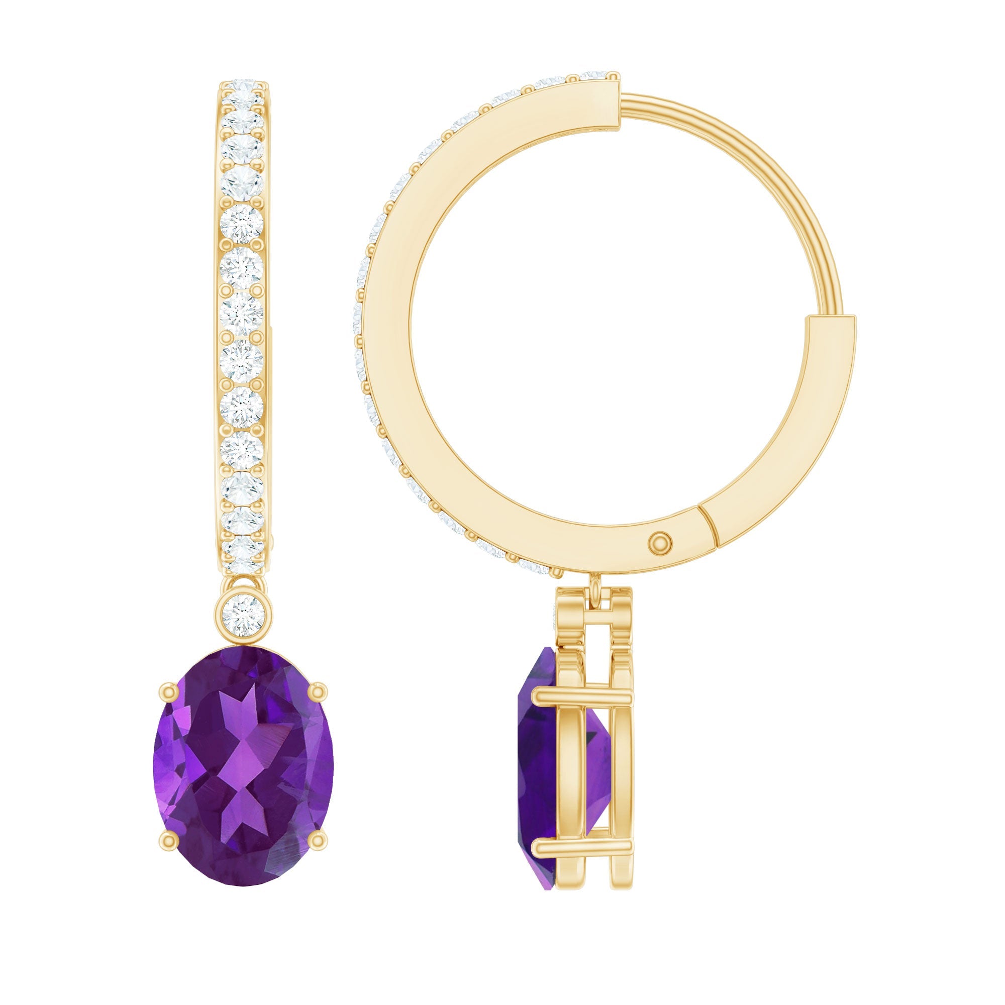 Amethyst Diamond Earrings – Oval Amethyst Hoop Dangle With Sparkling Diamonds
