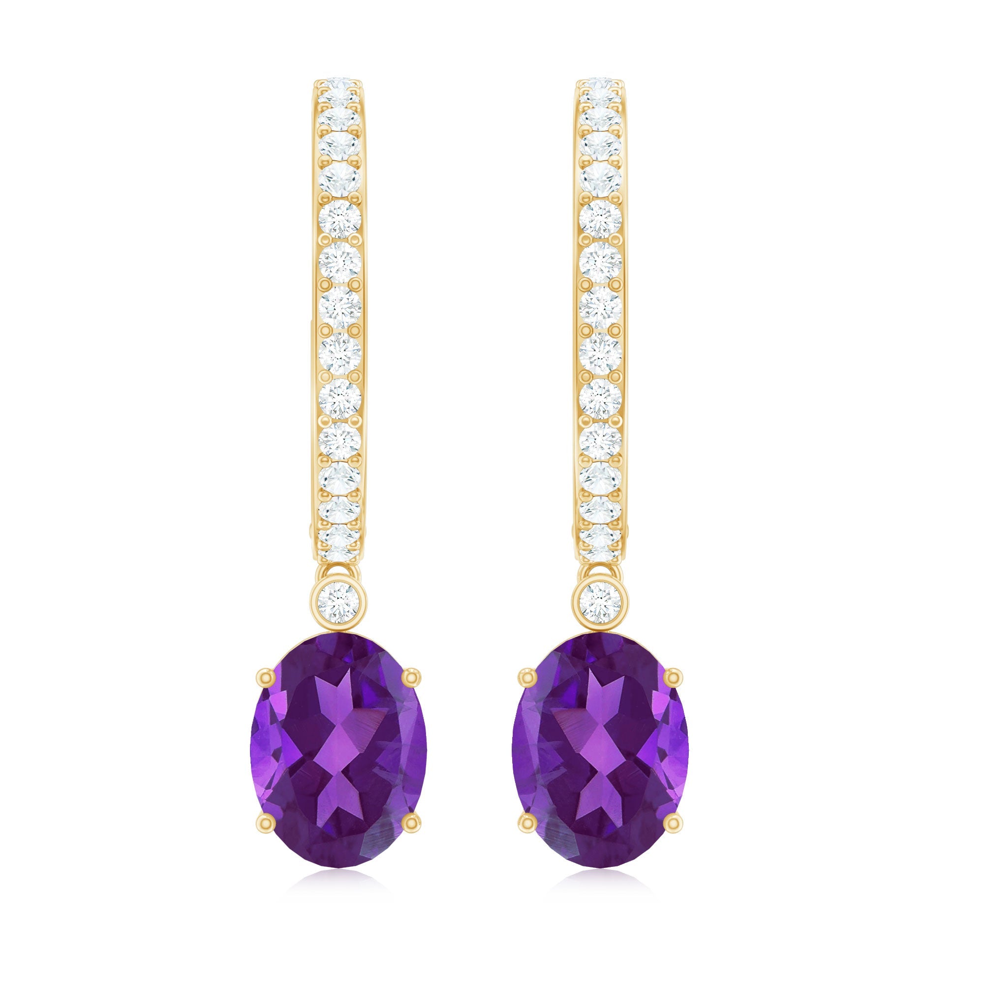 Amethyst Diamond Earrings – Oval Amethyst Hoop Dangle With Sparkling Diamonds