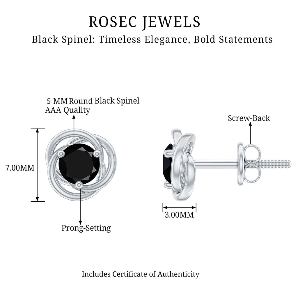 0.9 Carat Black Spinel Swirl Stud Earrings with Screw Backs