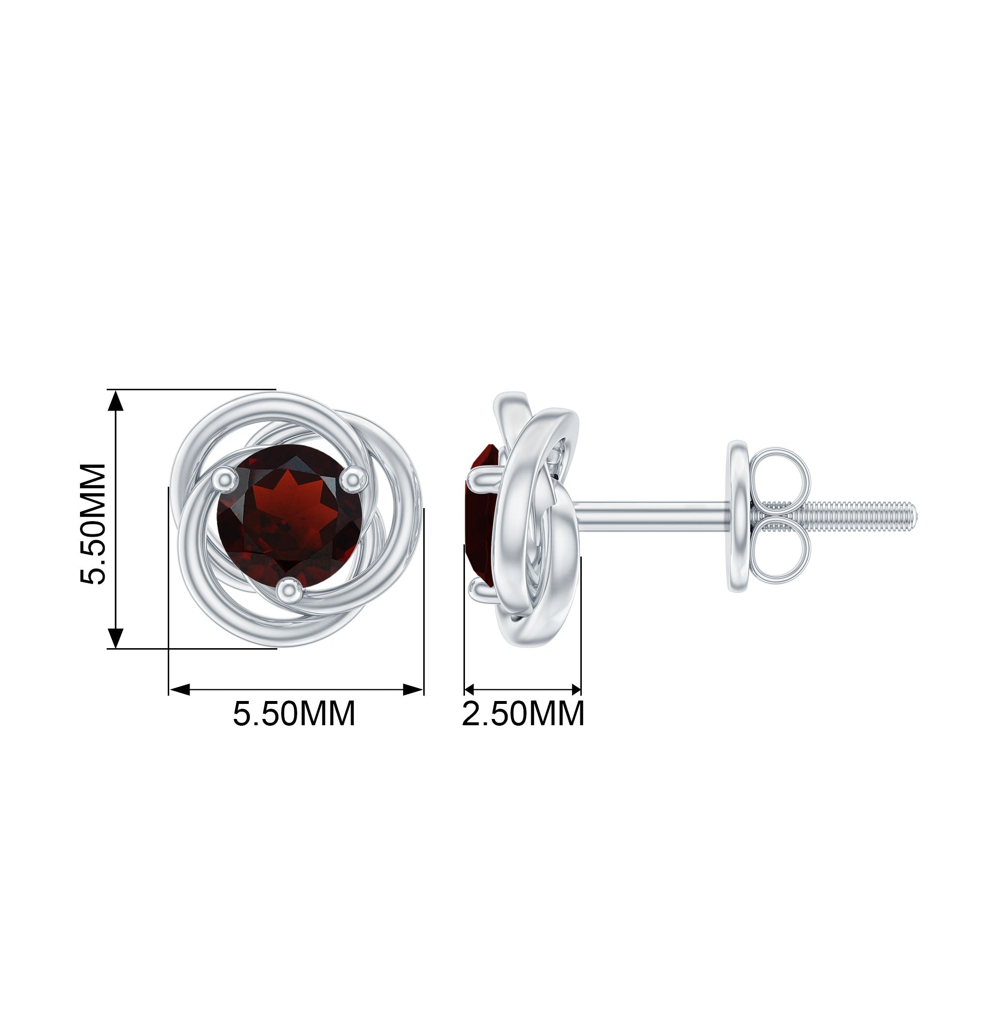 Solitaire 0.6 Carat Garnet Swirl Stud Earrings in 3 Prong Setting
