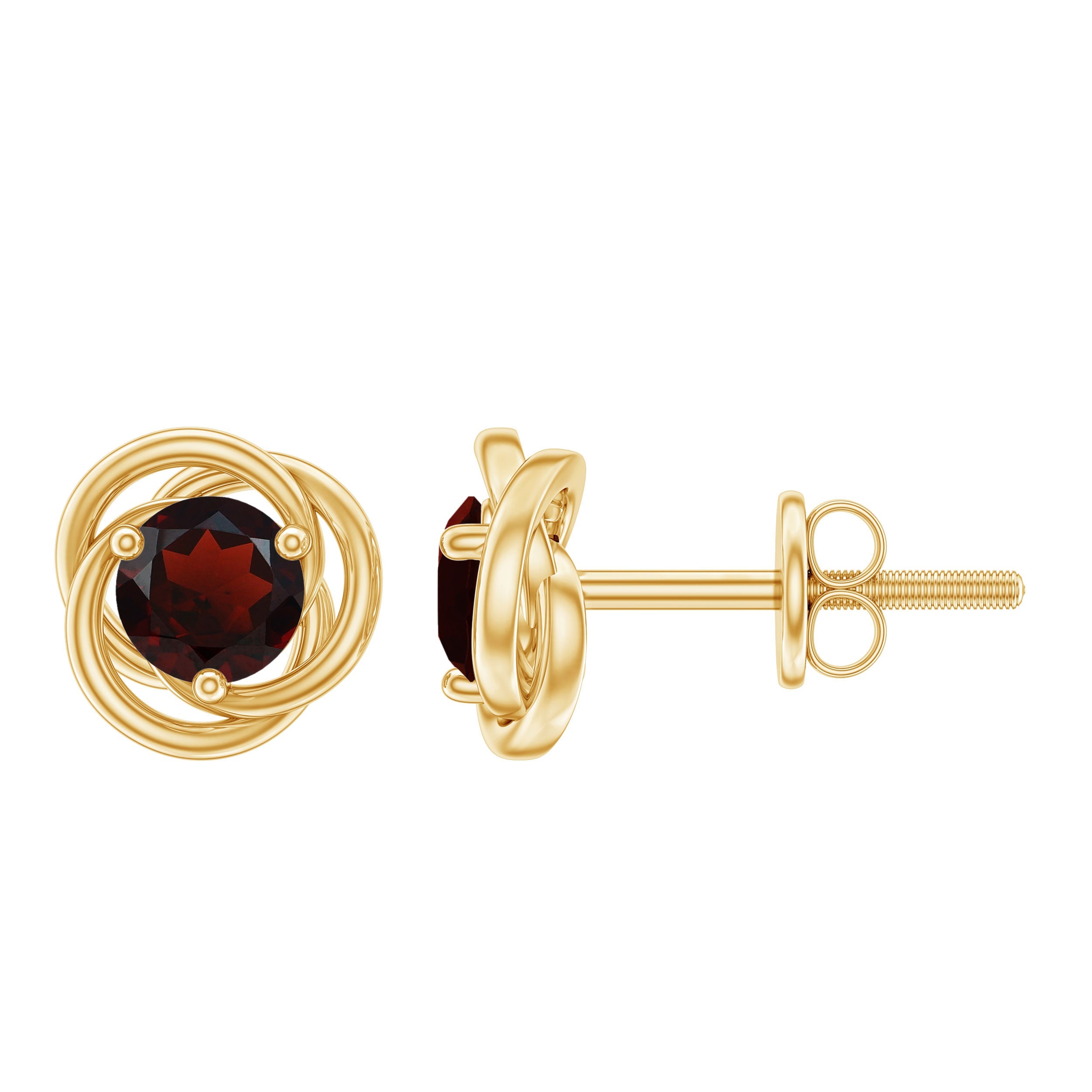 Solitaire 0.6 Carat Garnet Swirl Stud Earrings in 3 Prong Setting