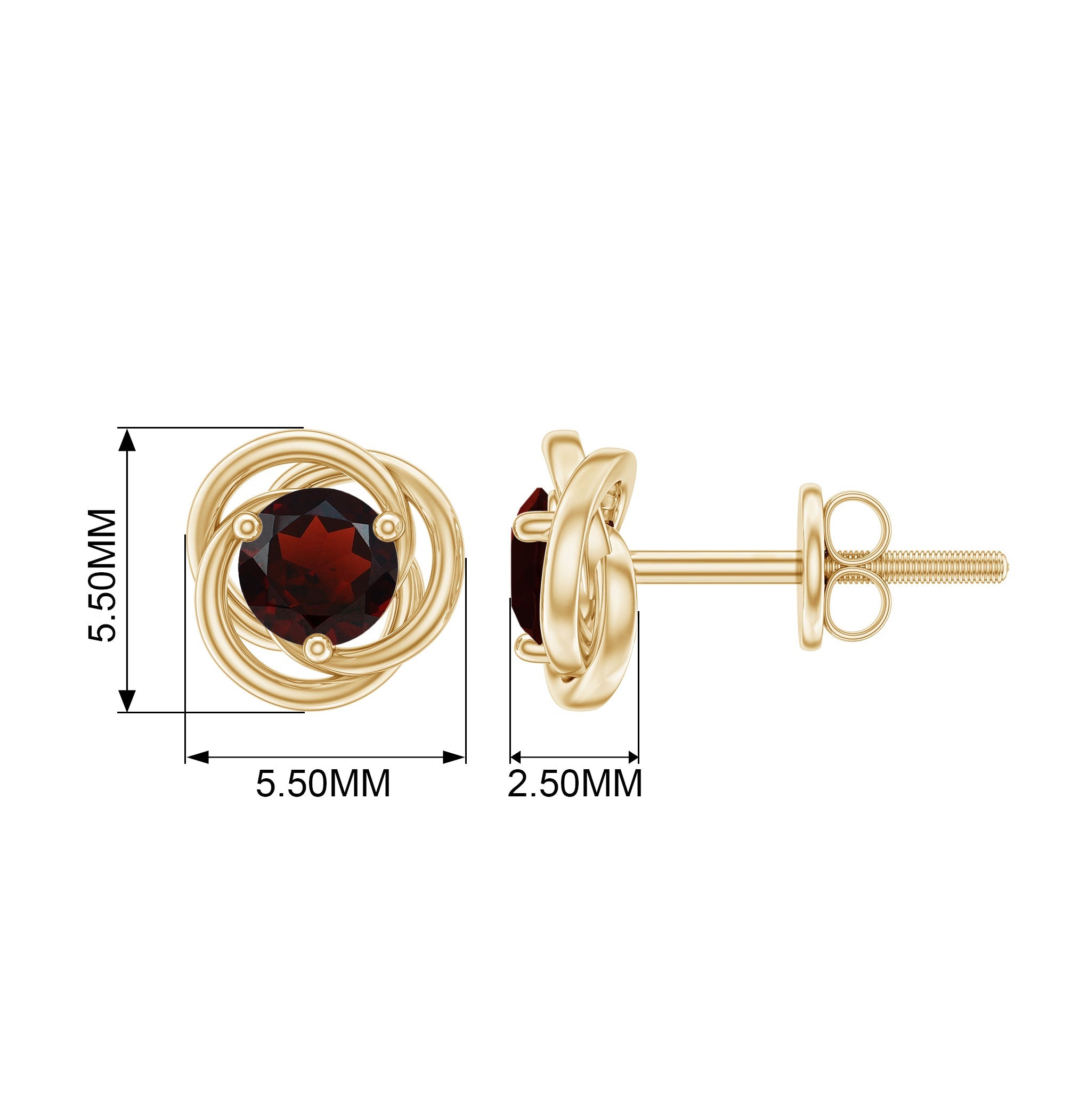 Solitaire 0.6 Carat Garnet Swirl Stud Earrings in 3 Prong Setting