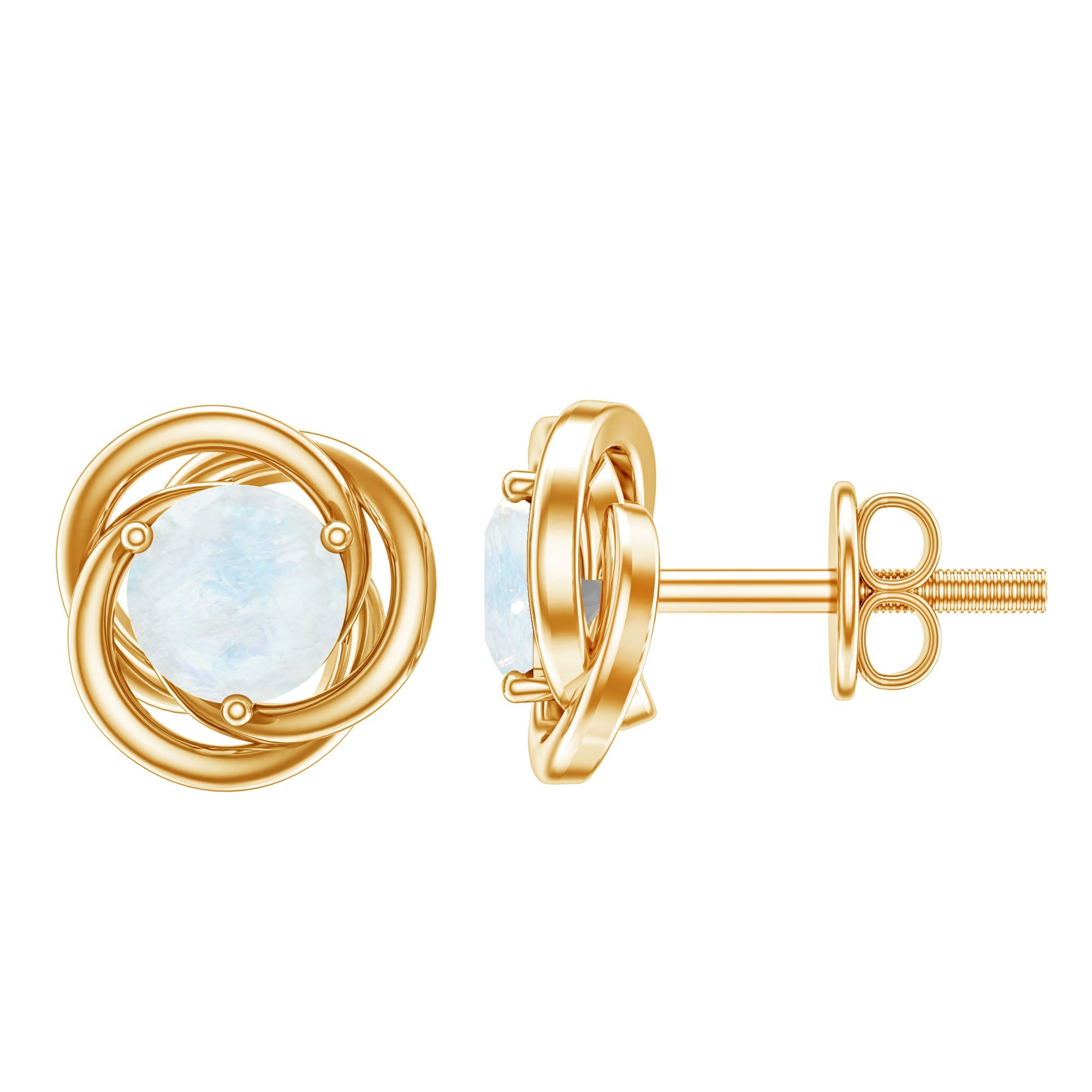 Moonstone Stud Earrings – Solitaire Swirl Design with AAA Quality Gemstones