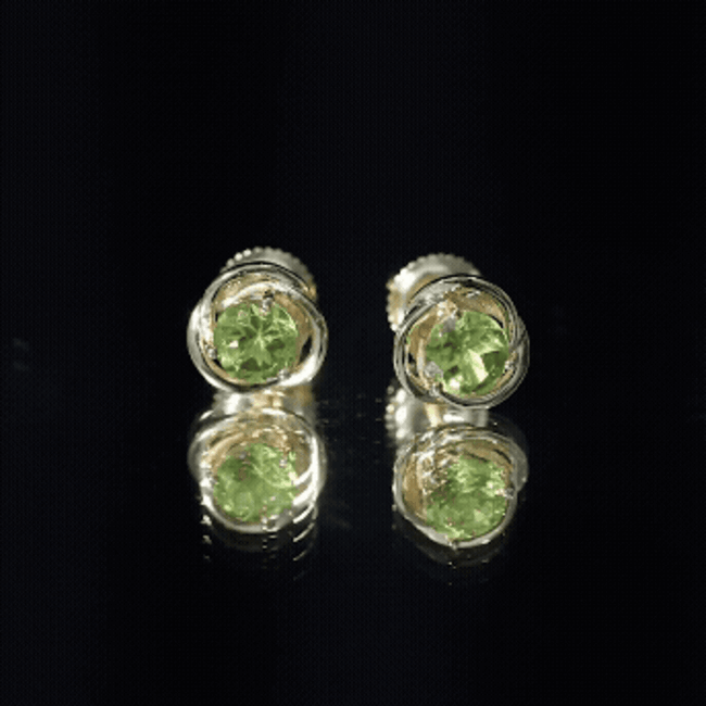 Peridot Stud Earrings – AAA Quality Round Cut Green Gemstone With Swirl Design