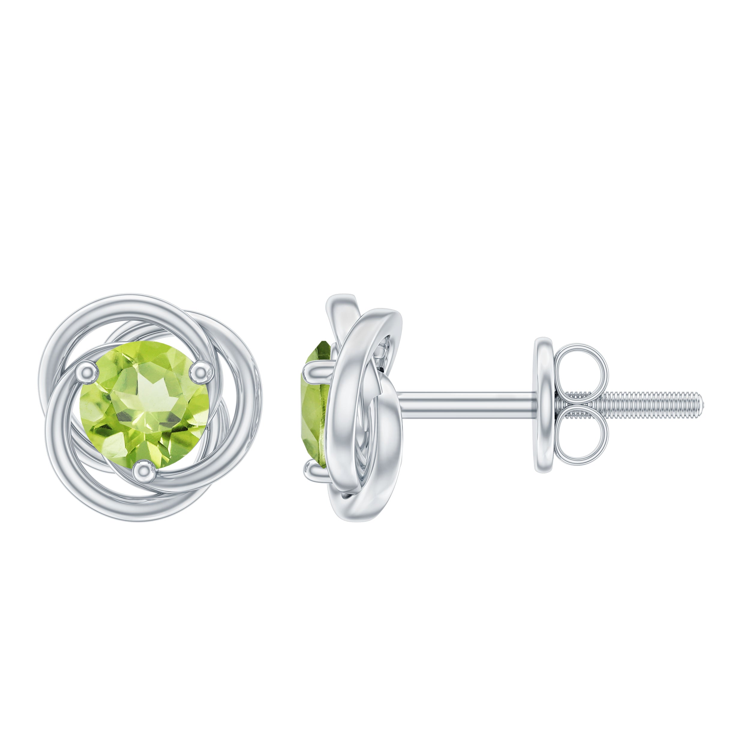 Peridot Stud Earrings – AAA Quality Round Cut Green Gemstone With Swirl Design