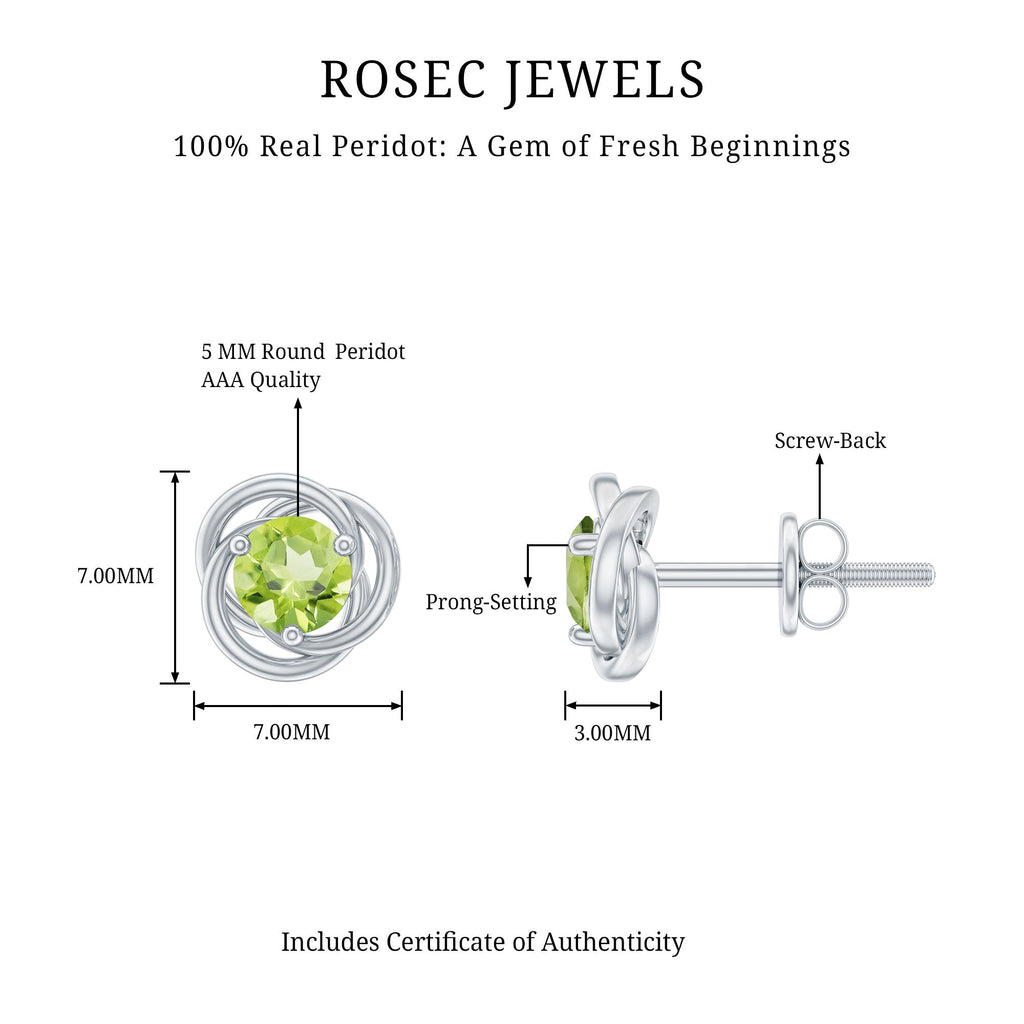 Peridot Stud Earrings – AAA Quality Round Cut Green Gemstone With Swirl Design