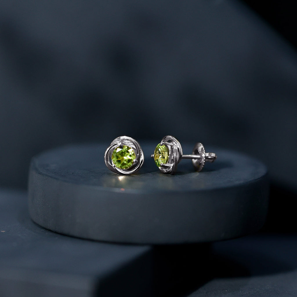 Peridot Stud Earrings – AAA Quality Round Cut Green Gemstone With Swirl Design