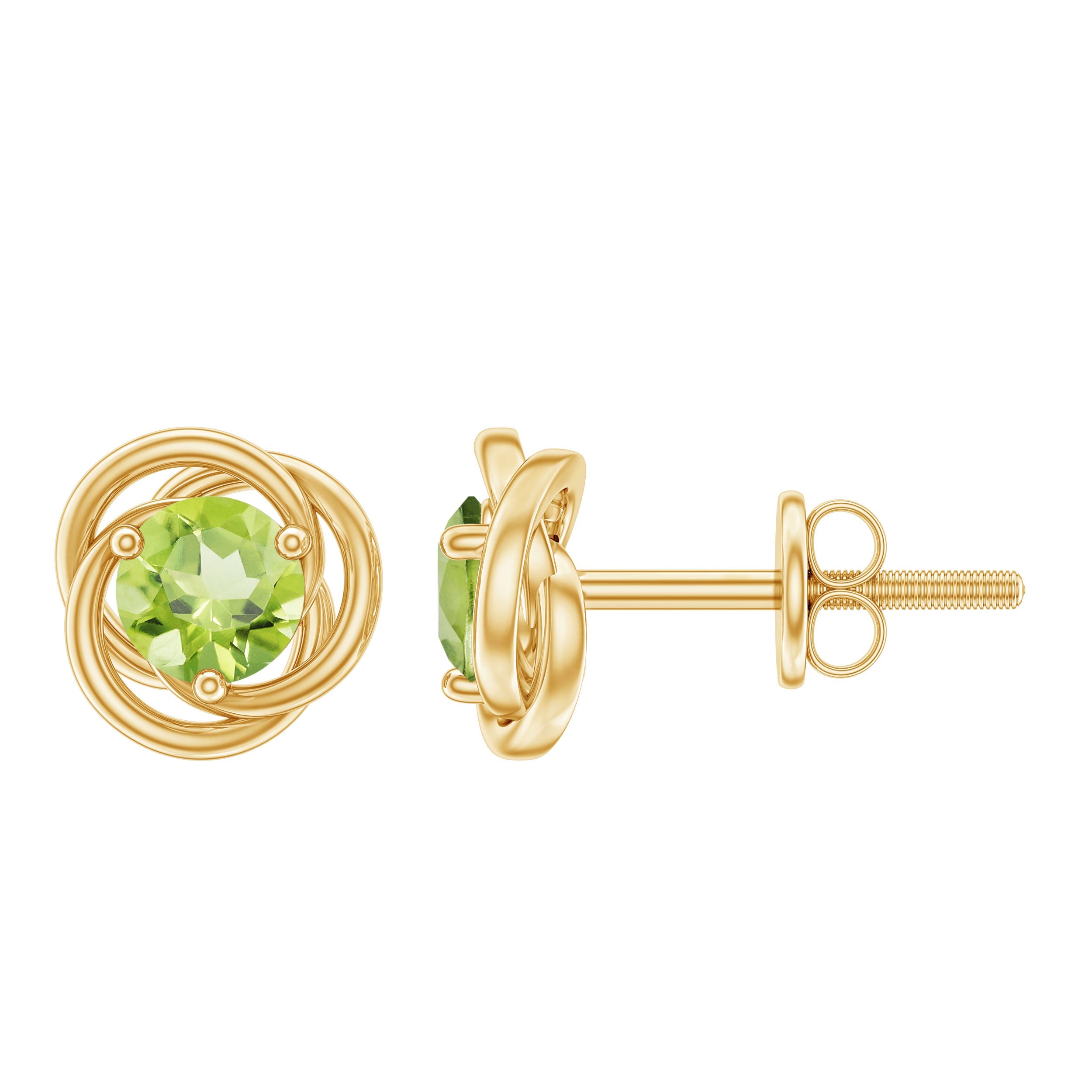 Peridot Stud Earrings – AAA Quality Round Cut Green Gemstone With Swirl Design