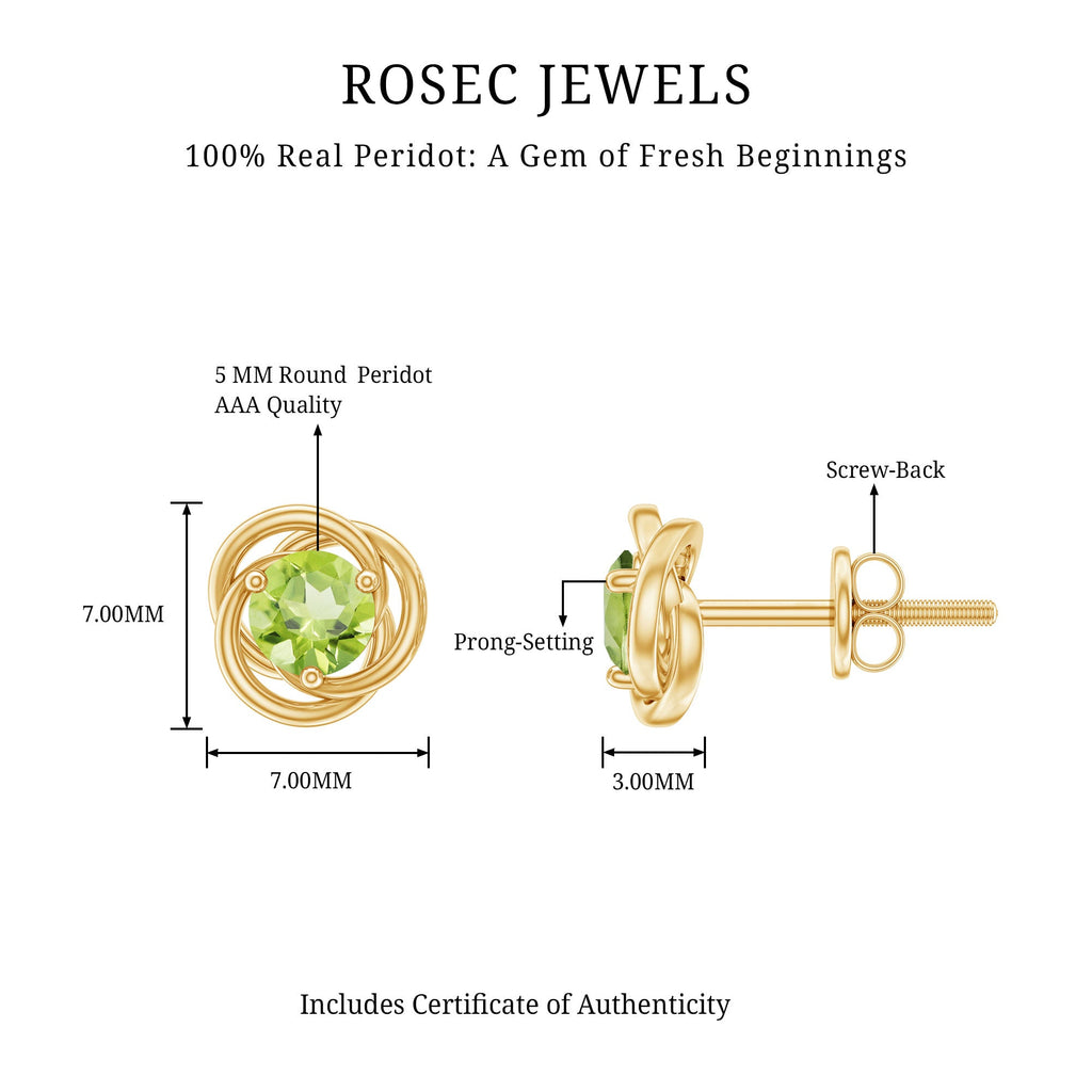Peridot Stud Earrings – AAA Quality Round Cut Green Gemstone With Swirl Design