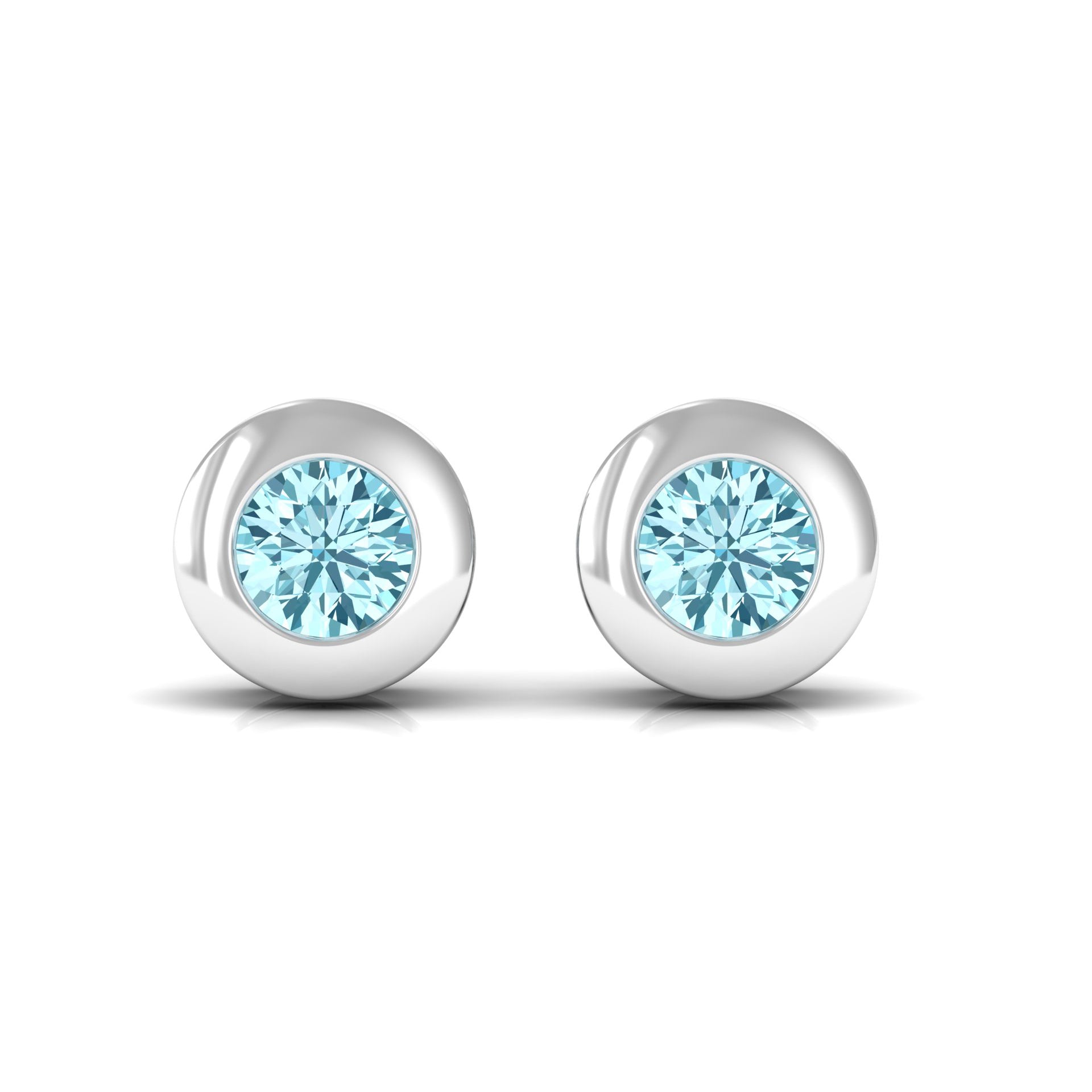 0.5 Round Aquamarine Solitaire Stud Earrings in Bezel Setting