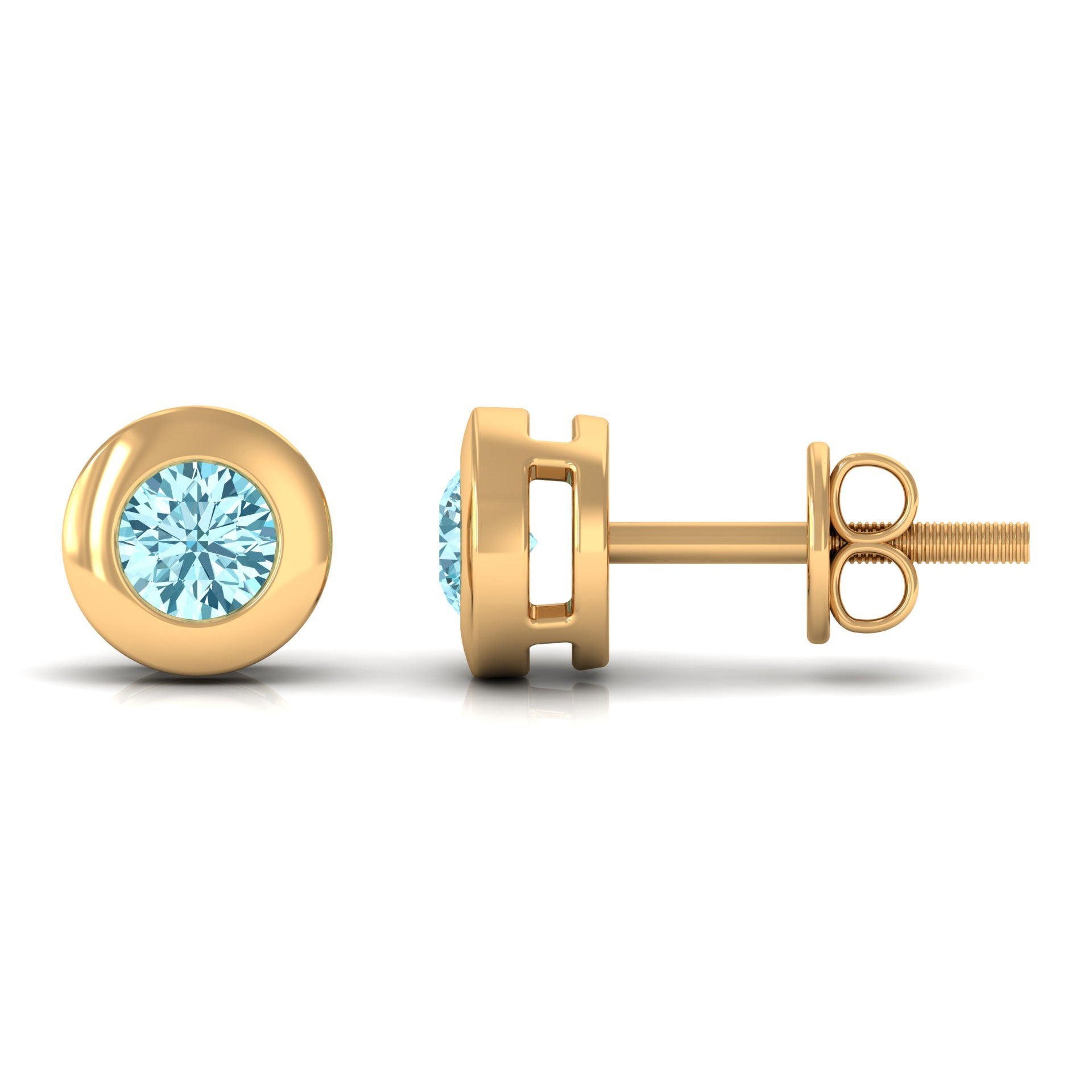 0.5 Round Aquamarine Solitaire Stud Earrings in Bezel Setting