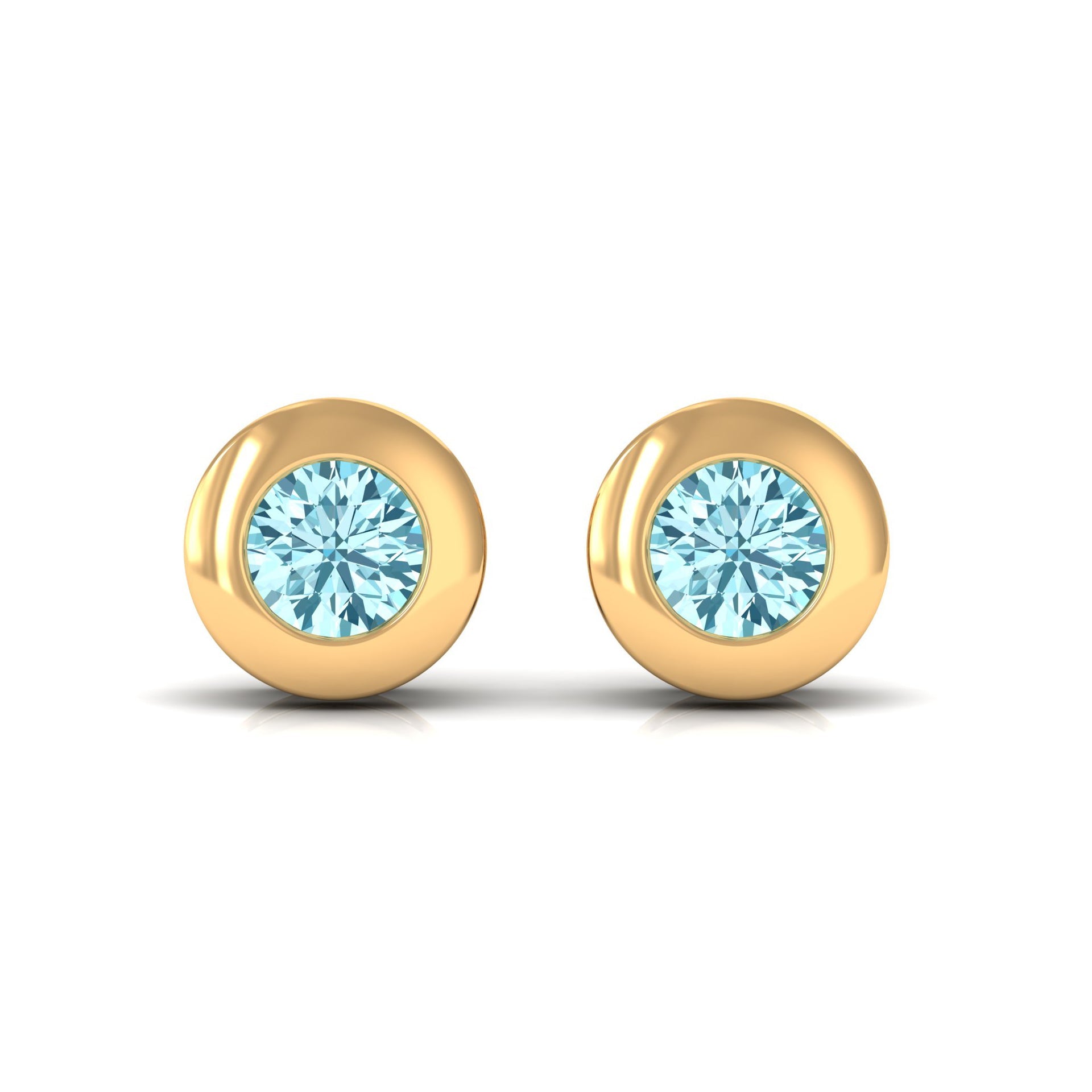0.5 Round Aquamarine Solitaire Stud Earrings in Bezel Setting