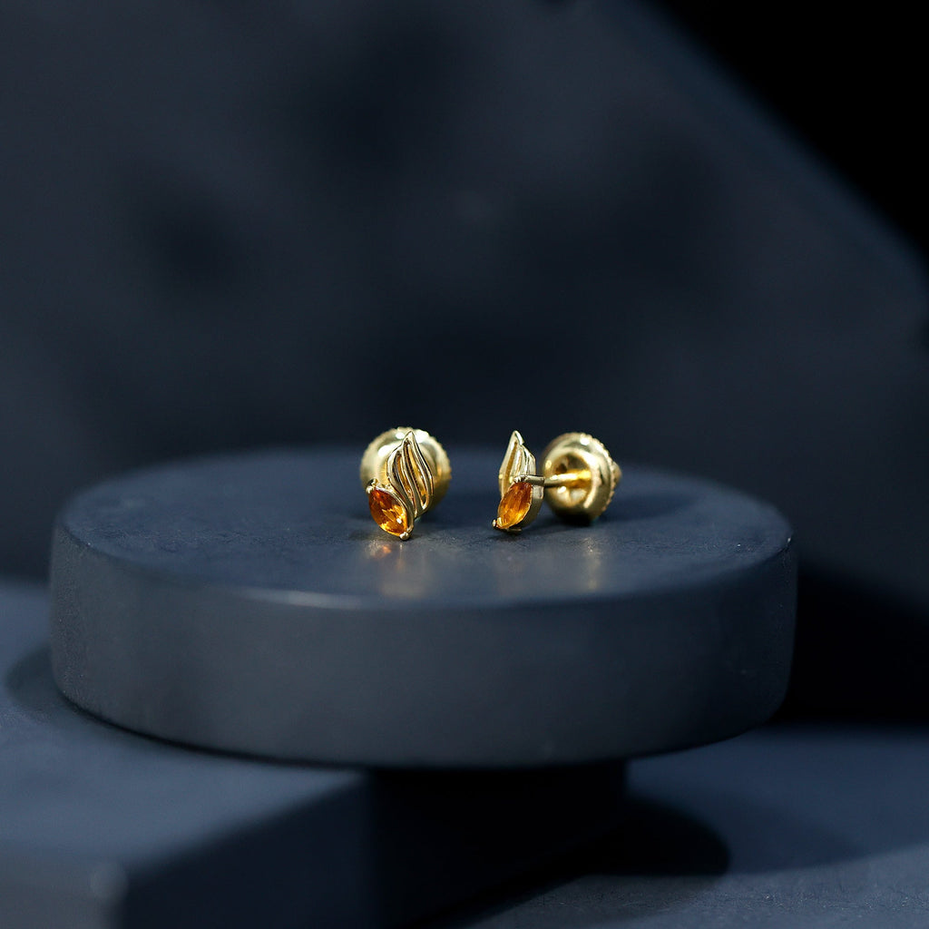 Citrine Leaf Earrings – Gold Plated Earrings With Marquise Cut Citrine Stone
