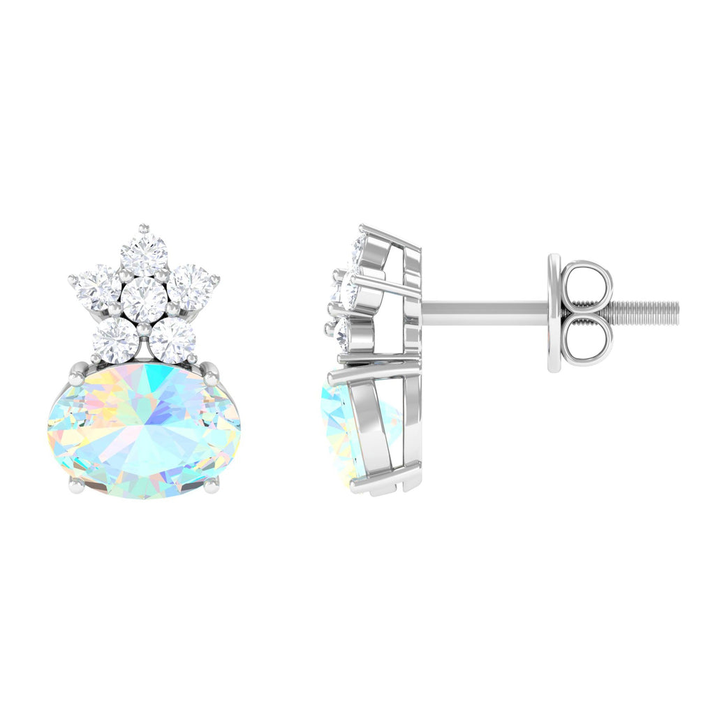 1.8 Carat Oval Ethiopian Opal Stud Earrings with Floral Diamond Accent