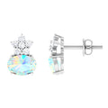 1.8 Carat Oval Ethiopian Opal Stud Earrings with Floral Diamond Accent