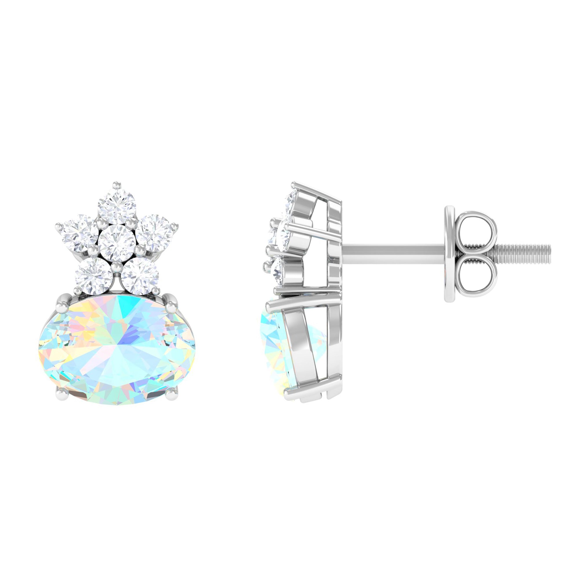 1.8 Carat Oval Ethiopian Opal Stud Earrings with Floral Diamond Accent