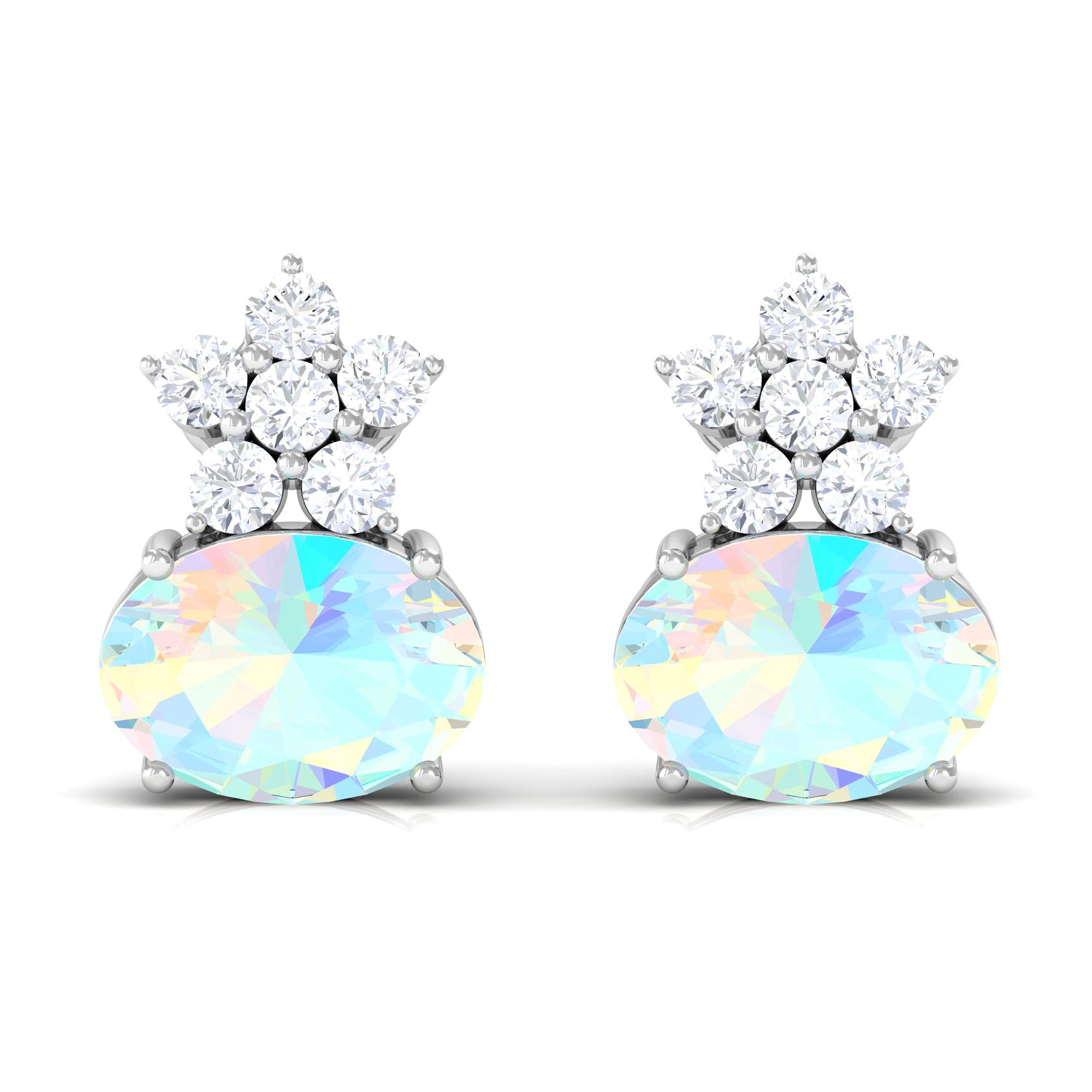 1.8 Carat Oval Ethiopian Opal Stud Earrings with Floral Diamond Accent