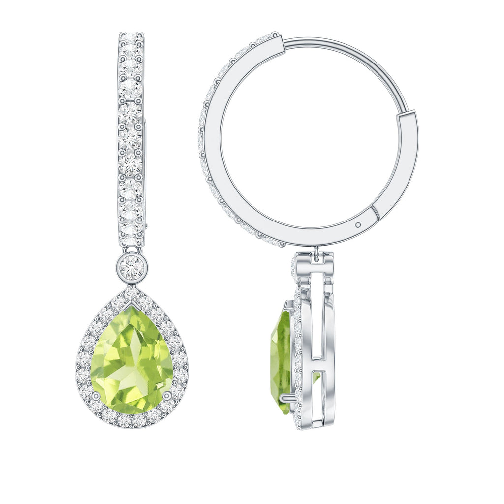 Peridot Teardrop Earrings – Classic Moissanite Hoop Earrings with Hinged Closure