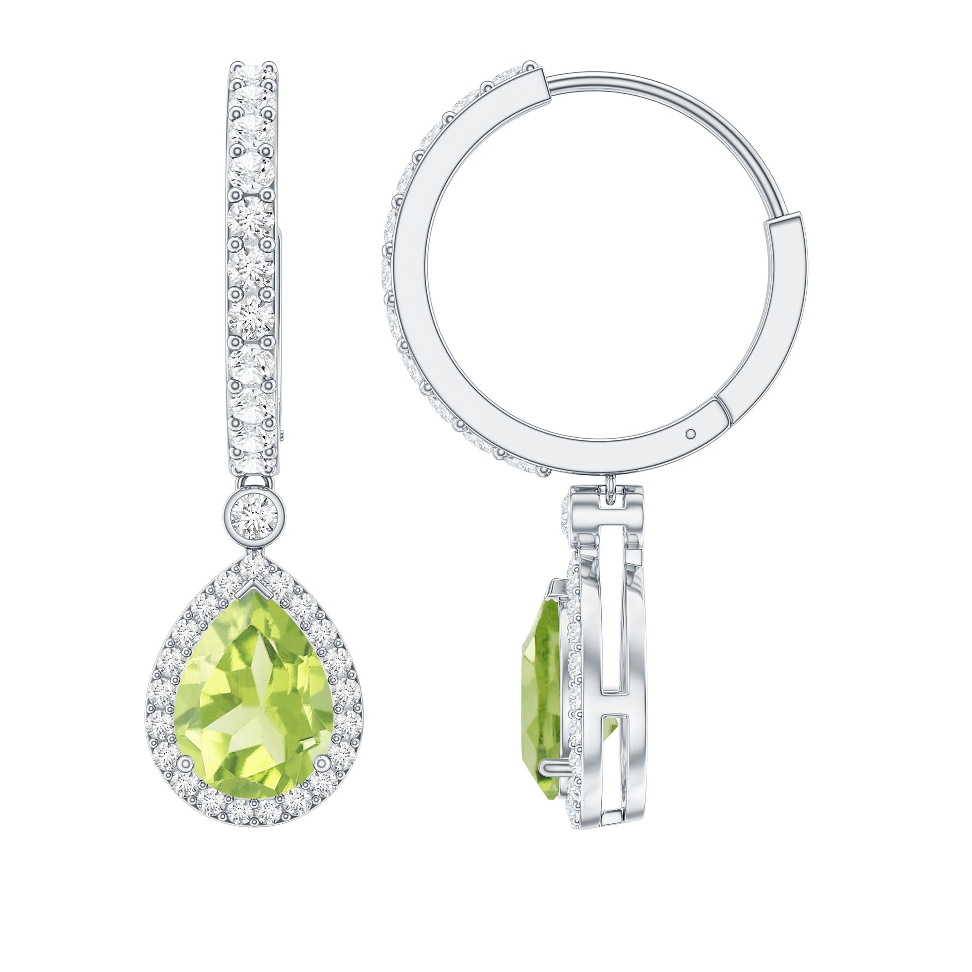 Peridot Teardrop Earrings – Classic Moissanite Hoop Earrings with Hinged Closure