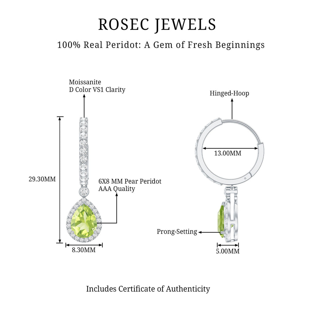 Peridot Teardrop Earrings – Classic Moissanite Hoop Earrings with Hinged Closure