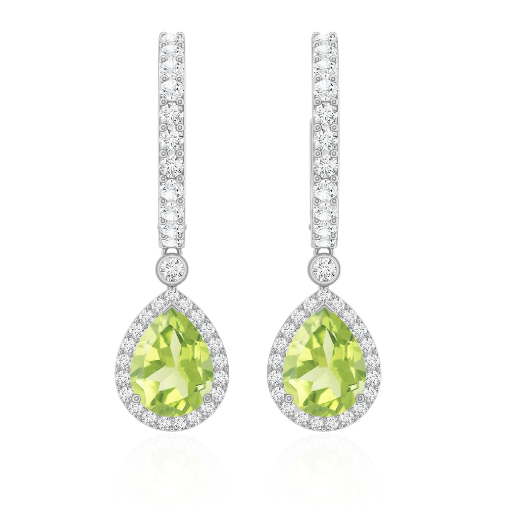 Peridot Teardrop Earrings – Classic Moissanite Hoop Earrings with Hinged Closure