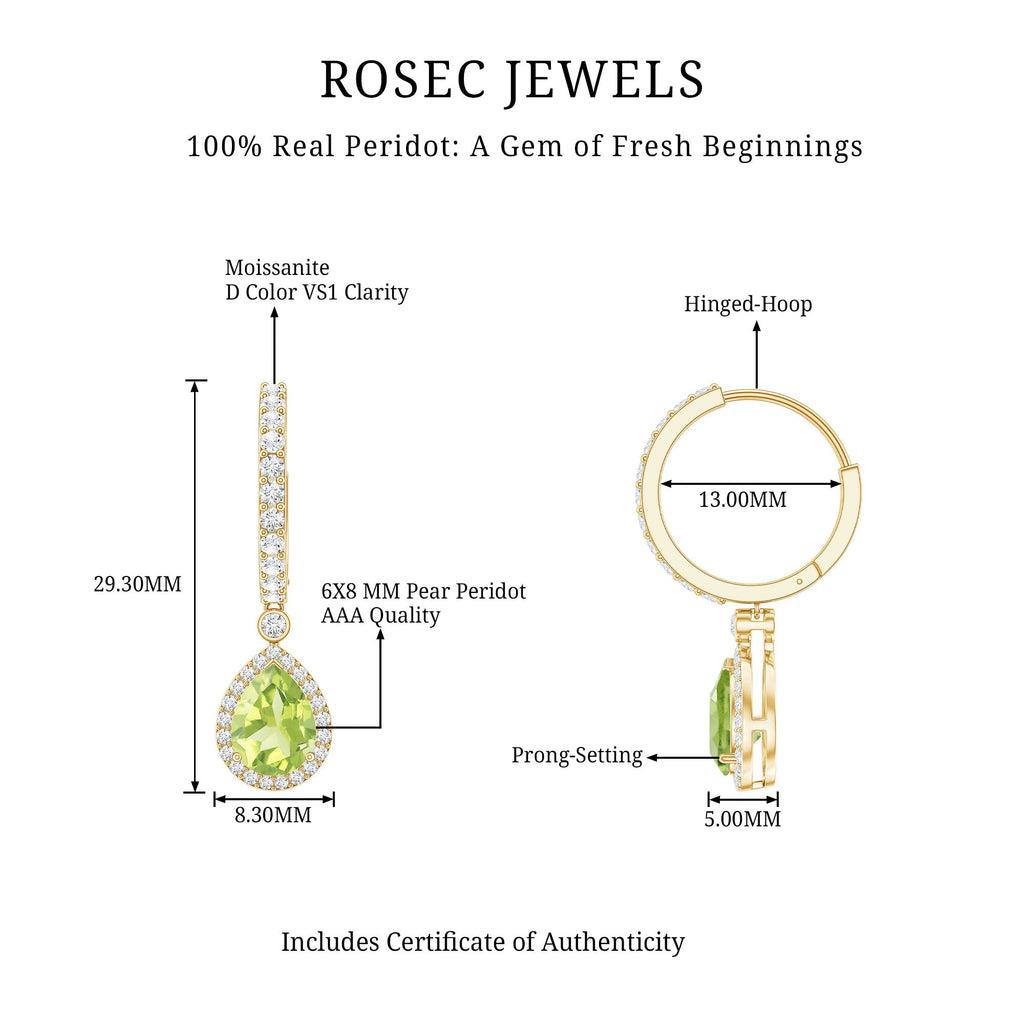 Peridot Teardrop Earrings – Classic Moissanite Hoop Earrings with Hinged Closure