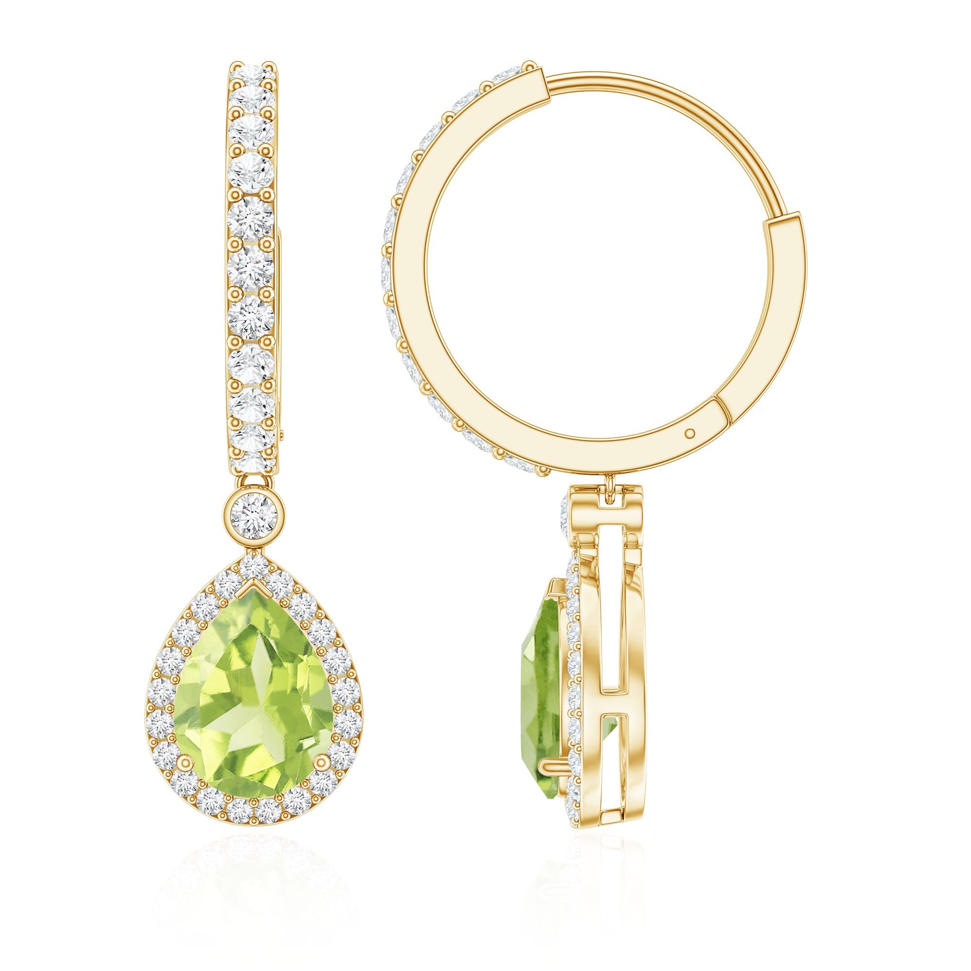Peridot Teardrop Earrings – Classic Moissanite Hoop Earrings with Hinged Closure