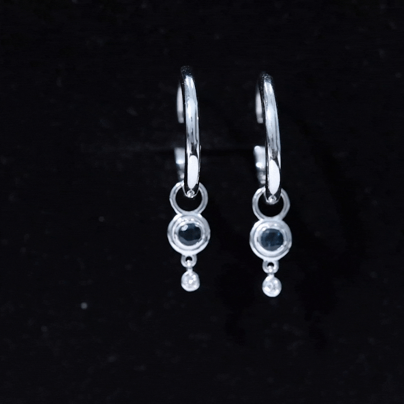 London Blue Topaz Earrings – Bezel Set Hoop Drop With Lab Diamond Hoops