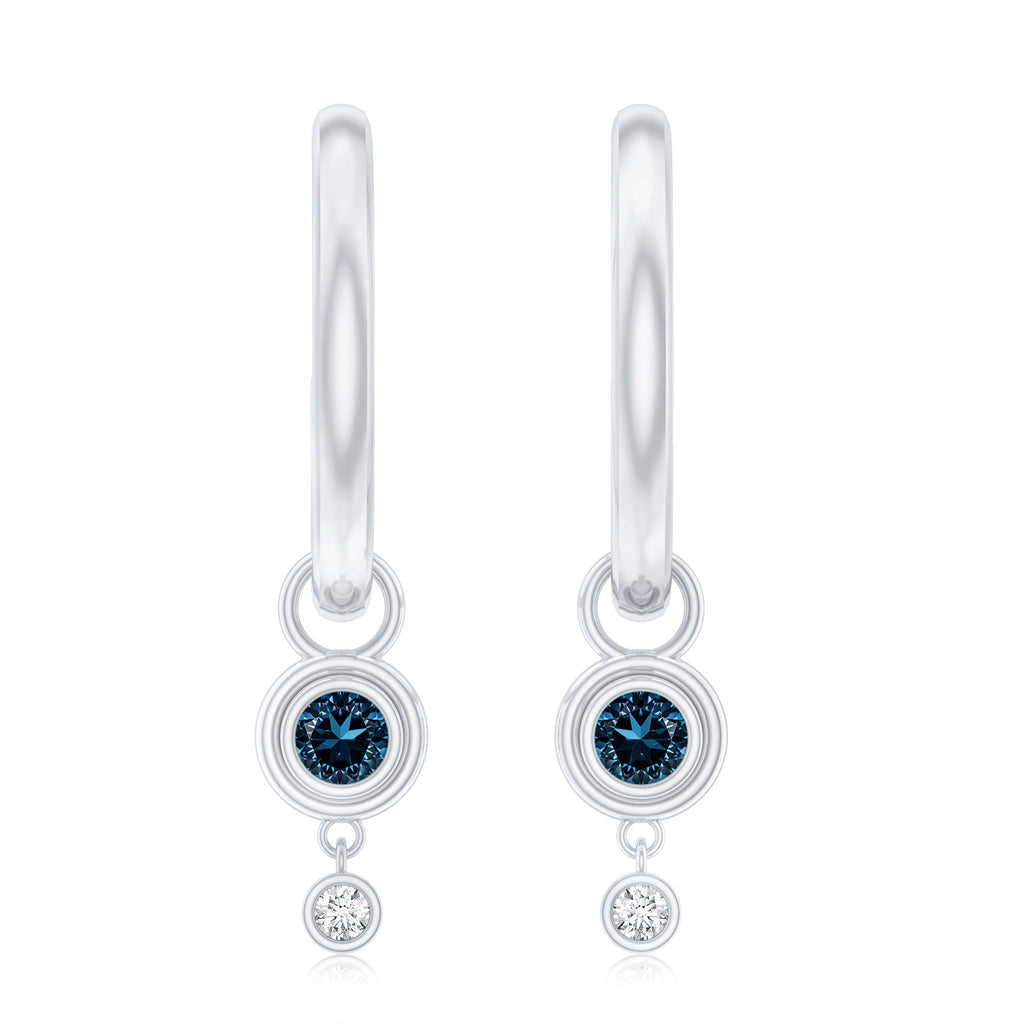 London Blue Topaz Earrings – Bezel Set Hoop Drop With Lab Diamond Hoops