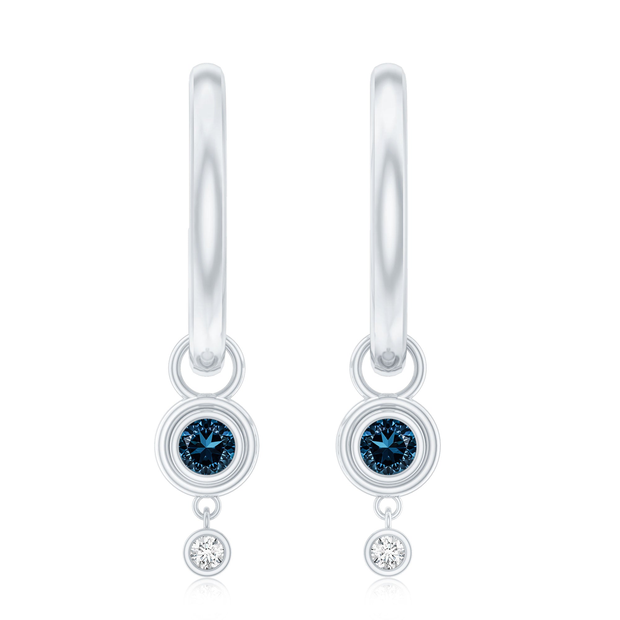 London Blue Topaz Earrings – Bezel Set Hoop Drop With Lab Diamond Hoops