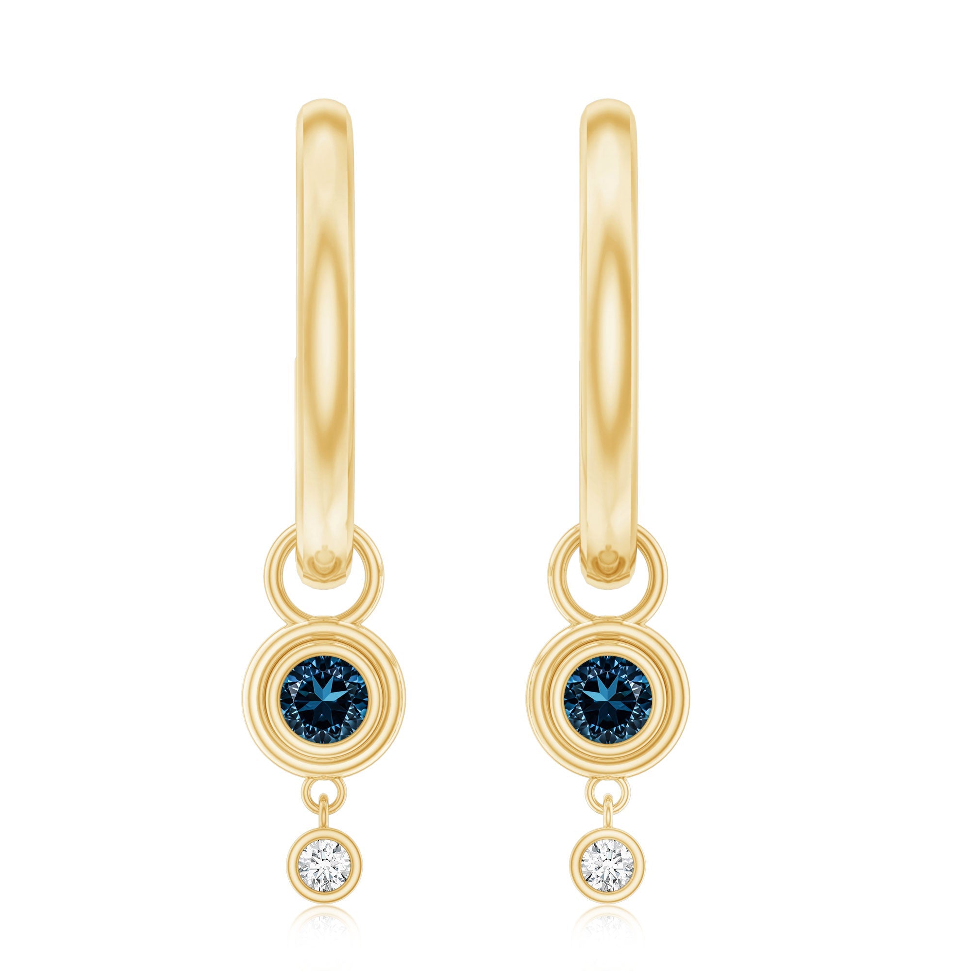 London Blue Topaz Earrings – Bezel Set Hoop Drop With Lab Diamond Hoops