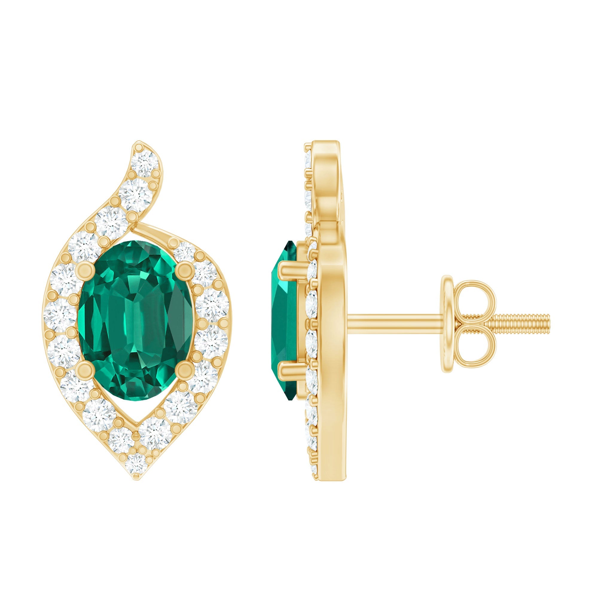 Lab Grown Emerald Earrings – Vintage Inspired Oval Studs With Diamond Accents